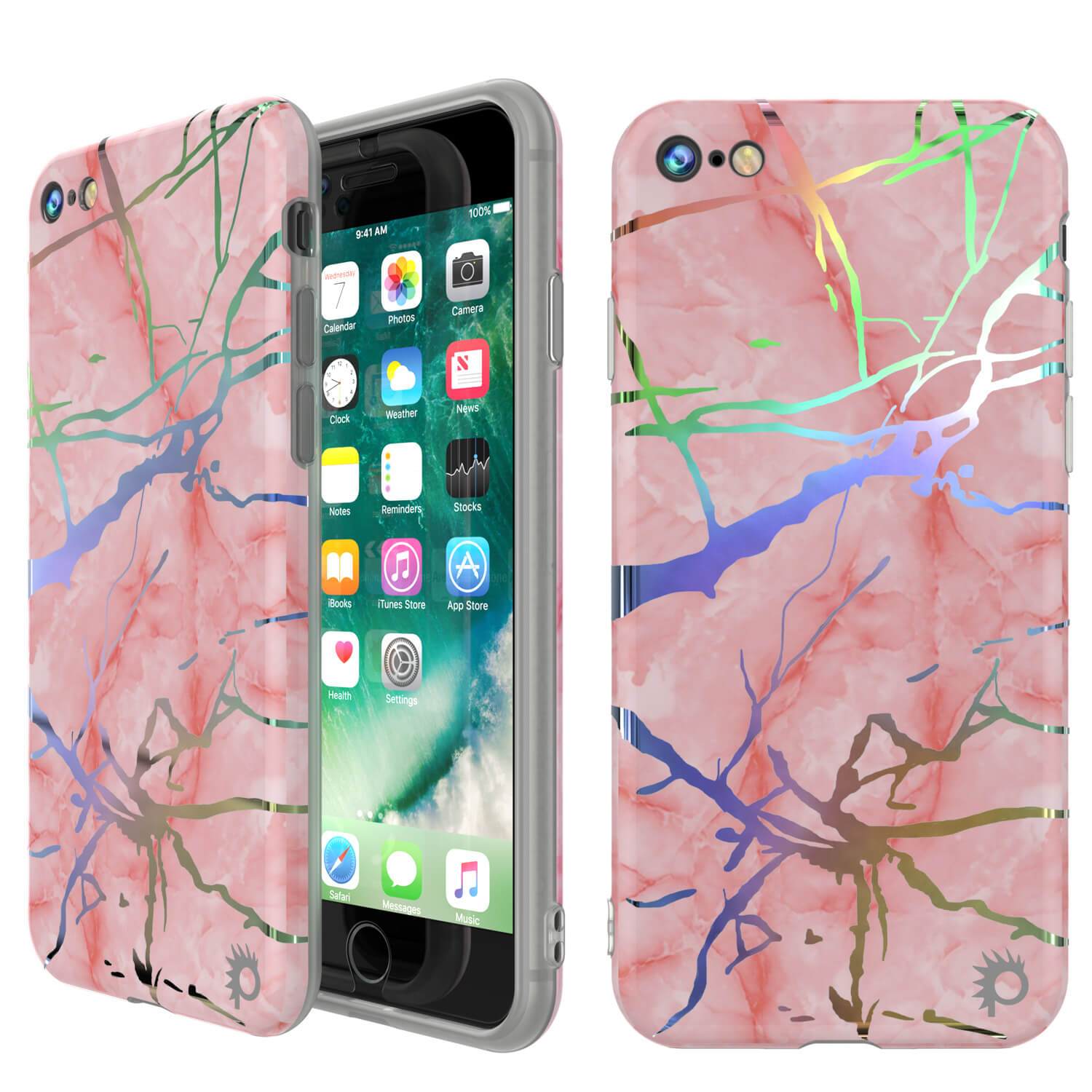 Punkcase iPhone 8 / 7 Marble Case, Protective Full Body Cover W/9H Tempered Glass Screen Protector (Blue Marmo)