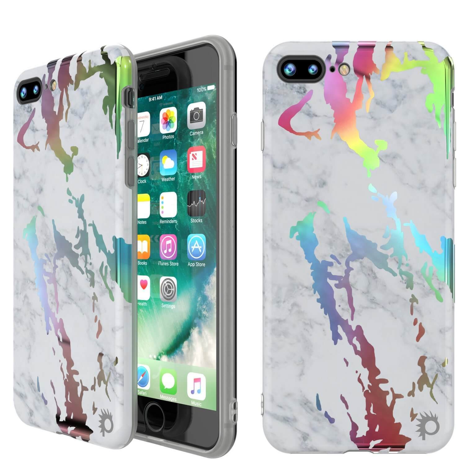 Punkcase iPhone 8+ / 7+ Plus Marble Case, Protective Full Body Cover W/9H Tempered Glass Screen Protector (Rose Mirage)