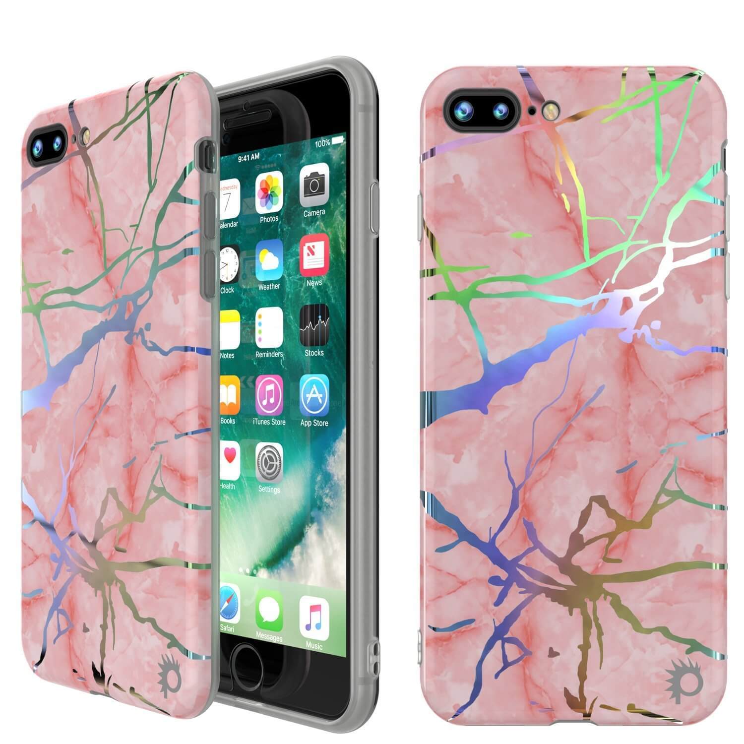 Punkcase iPhone 8+ / 7+ Plus Marble Case, Protective Full Body Cover W/9H Tempered Glass Screen Protector (Blanco Marmo)