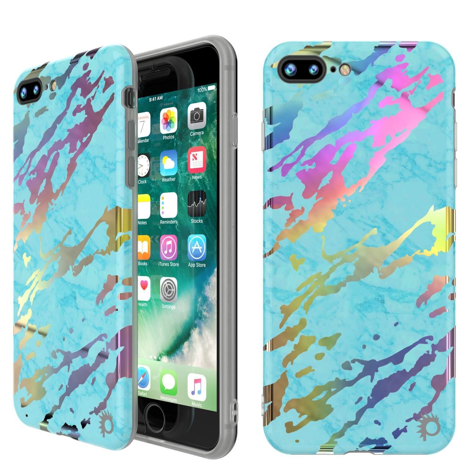 Punkcase iPhone 8+ / 7+ Plus Marble Case, Protective Full Body Cover W/9H Tempered Glass Screen Protector (Black Mirage)