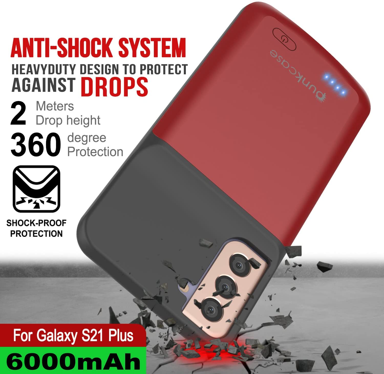 PunkJuice S21+ Plus Battery Case Red - Portable Charging Power Juice Bank with 6000mAh