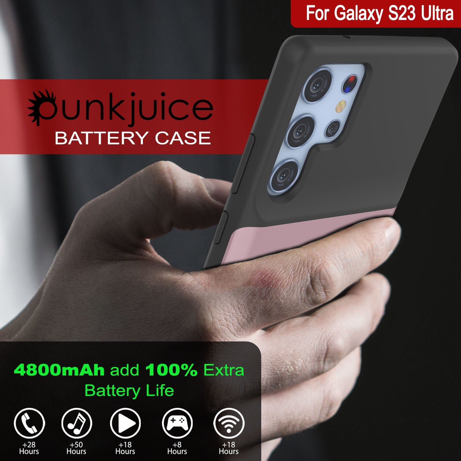 PunkJuice S24+ Plus Battery Case Rose-Gold - Portable Charging Power Juice Bank with 5000mAh