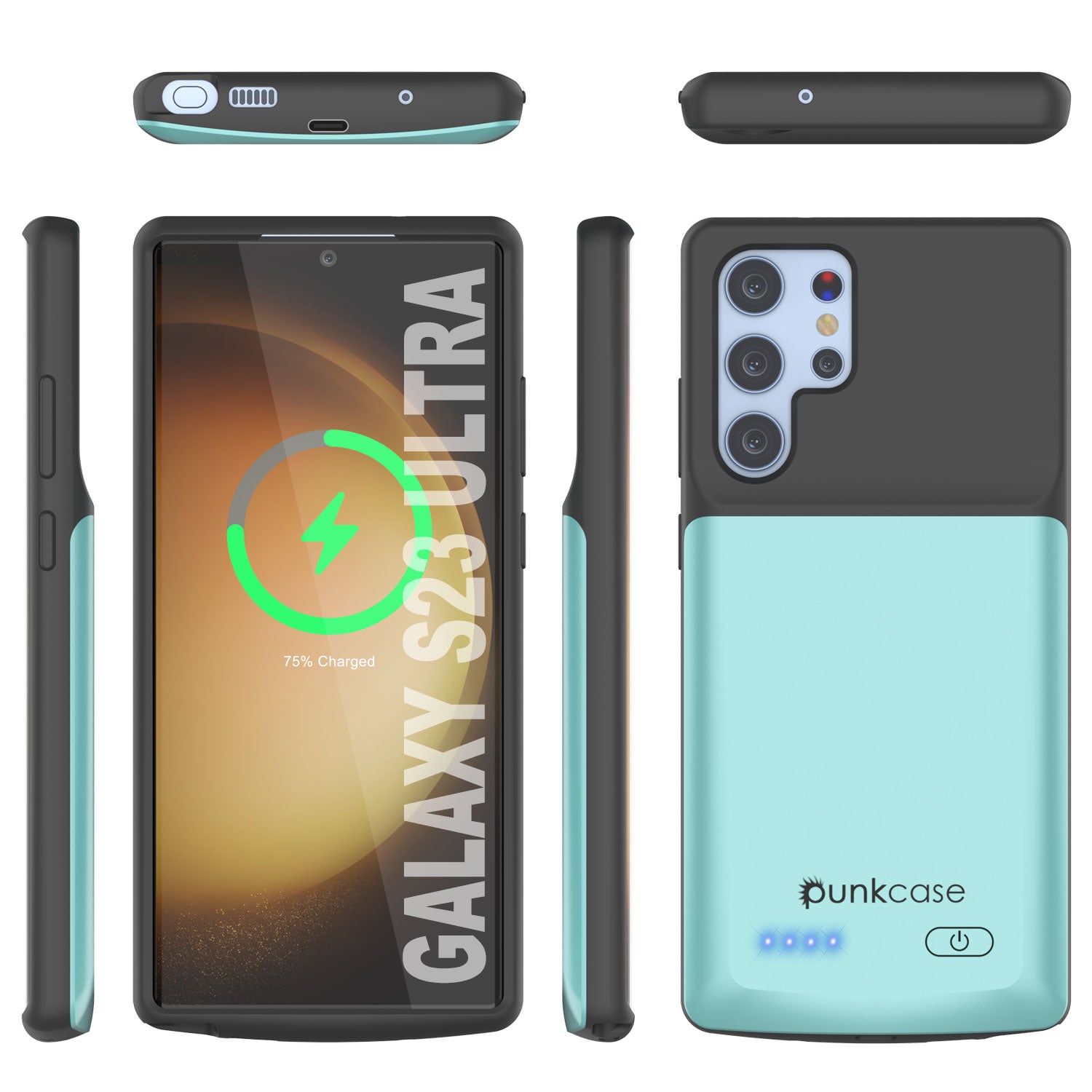 PunkJuice S23 Ultra Battery Case Teal - Portable Charging Power Juice Bank with 4800mAh