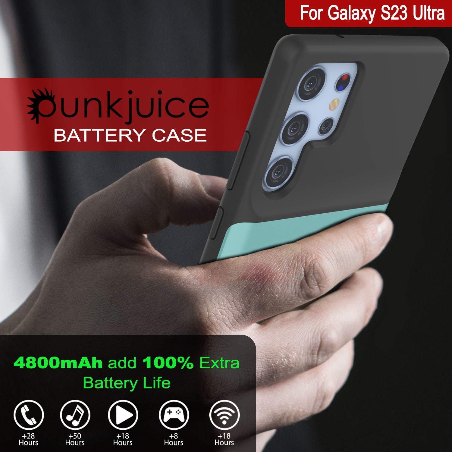 PunkJuice S24 Battery Case Teal - Portable Charging Power Juice Bank with 4500mAh