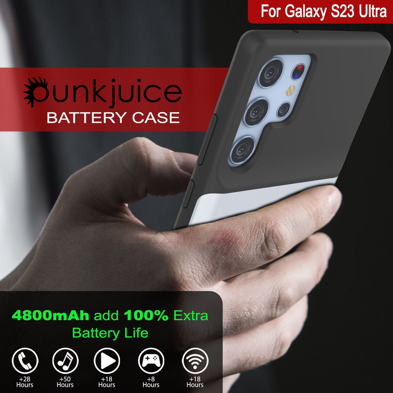 PunkJuice S24 Battery Case White - Portable Charging Power Juice Bank with 4500mAh