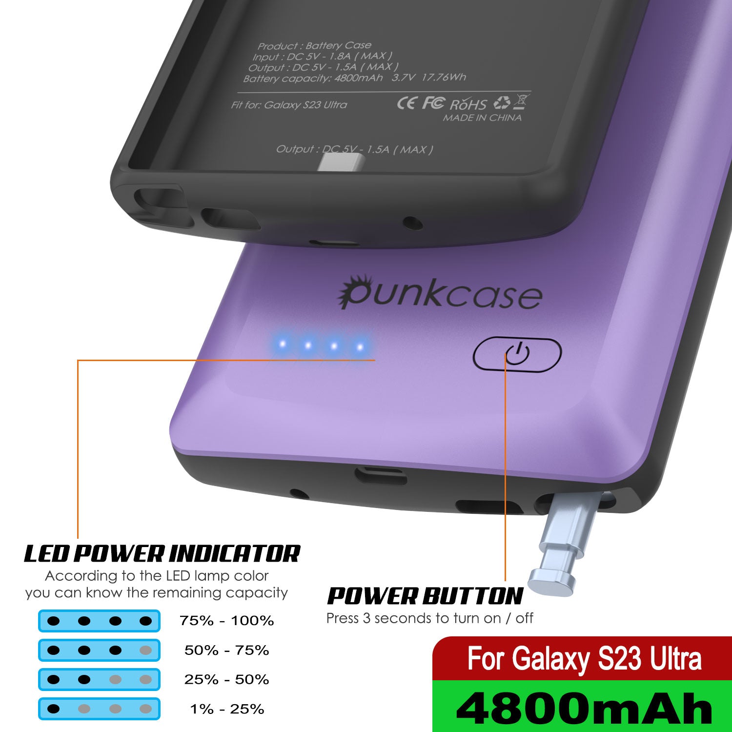 PunkJuice S24 Battery Case Purple - Portable Charging Power Juice Bank with 4500mAh