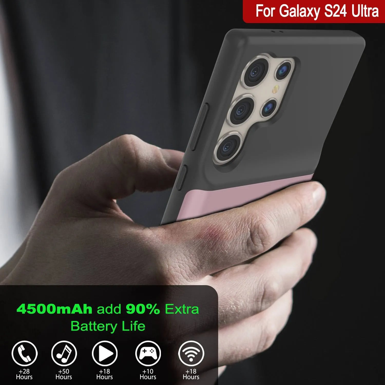 PunkJuice S24 Ultra Battery Case Rose-Gold - Portable Charging Power Juice Bank with 4500mAh