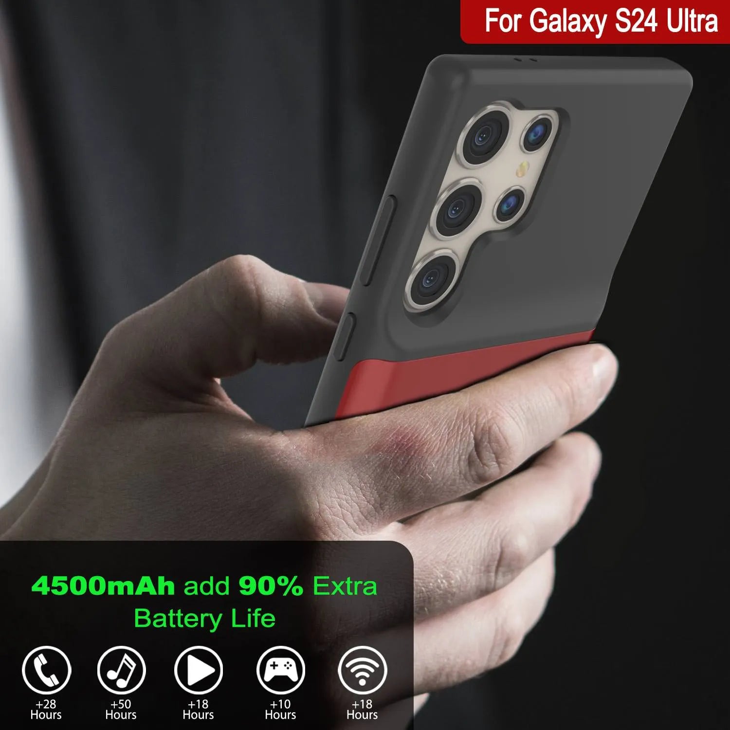 PunkJuice S24 Ultra Battery Case Red - Portable Charging Power Juice Bank with 4500mAh