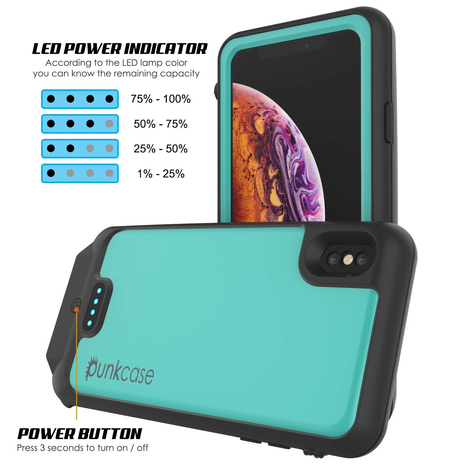 PunkJuice iPhone XS Max Battery Case, Waterproof, IP68 Certified [Ultra Slim] [Teal]
