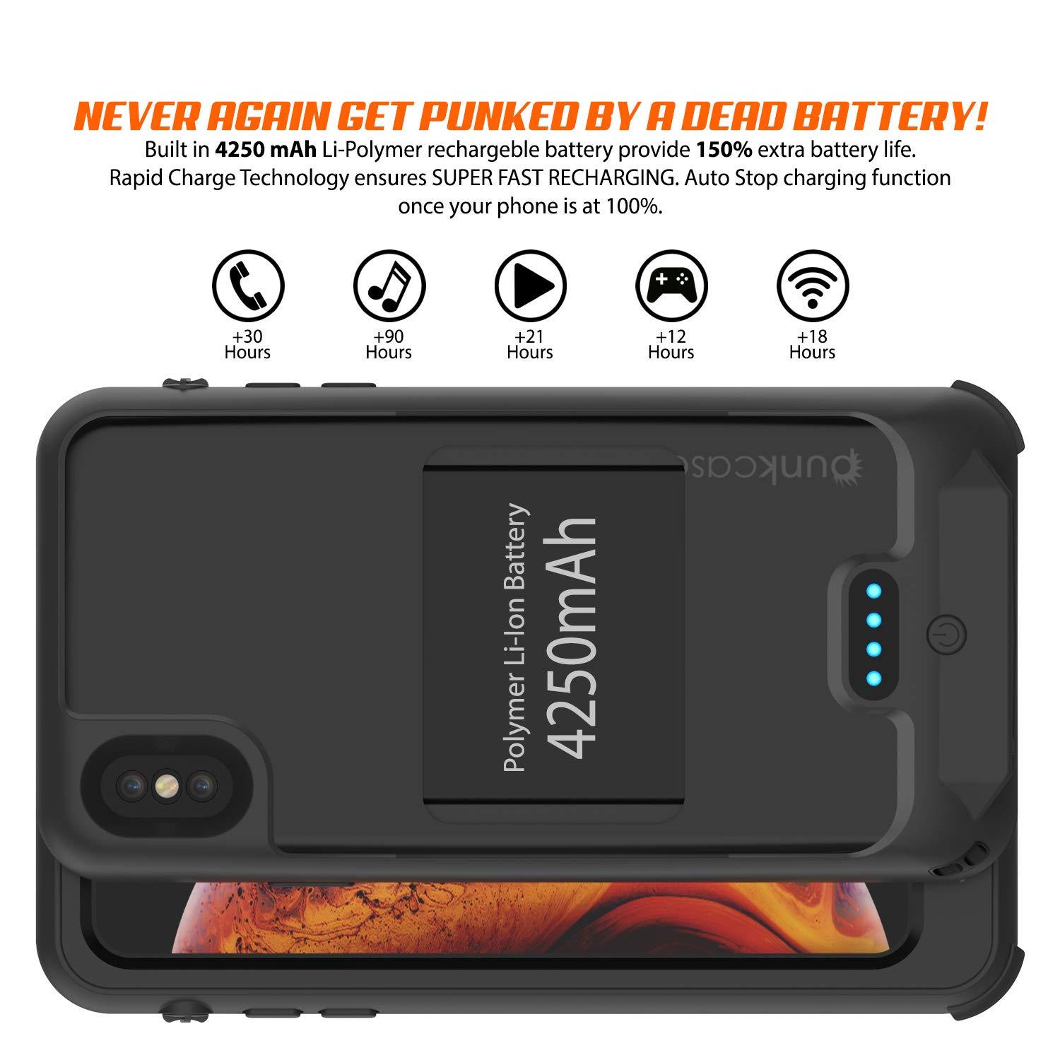 PunkJuice iPhone XS Max Battery Case, Waterproof, IP68 Certified [Ultra Slim] [Black]