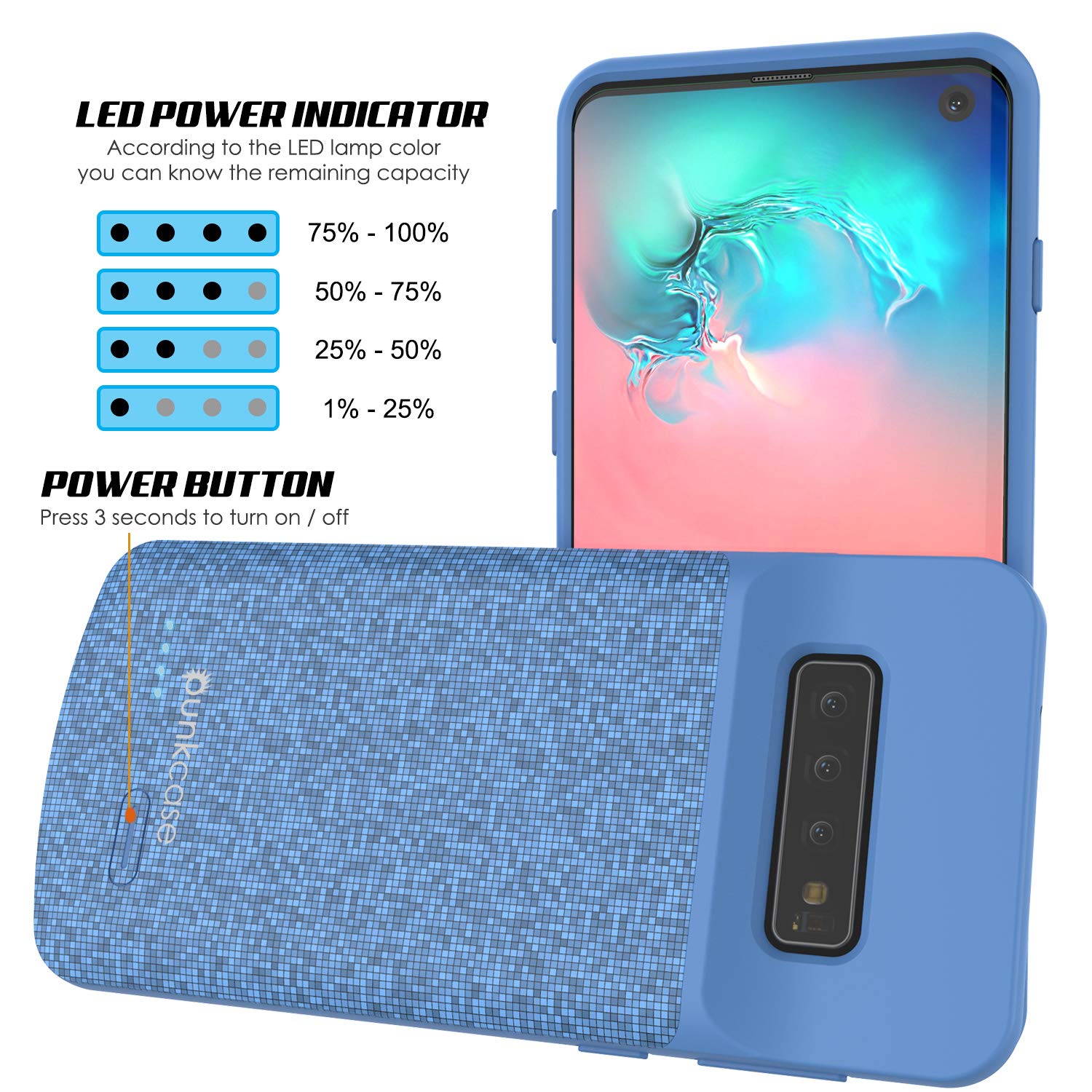 PunkJuice S10 Battery Case Blue - Fast Charging Power Juice Bank with 4700mAh