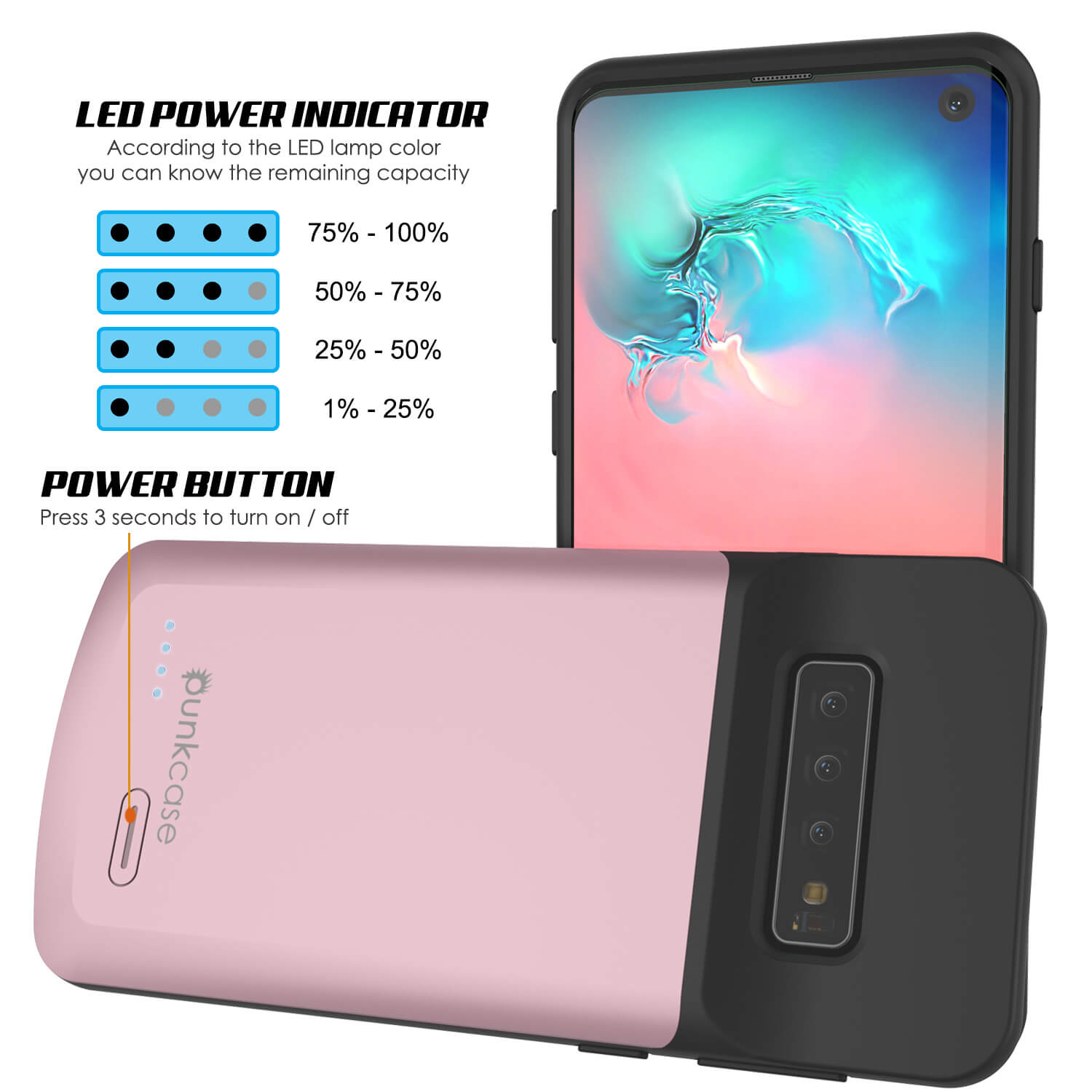 PunkJuice S10 Battery Case Rose - Fast Charging Power Juice Bank with 4700mAh