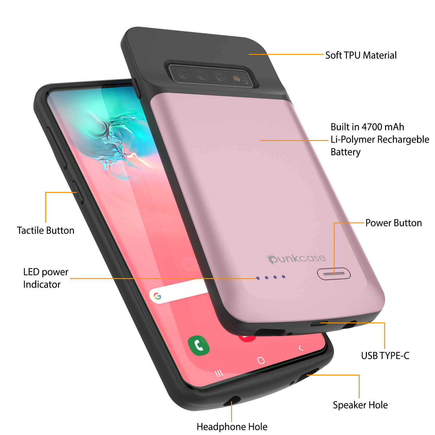 PunkJuice S10 Battery Case Rose - Fast Charging Power Juice Bank with 4700mAh