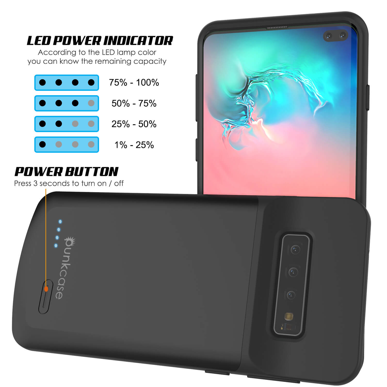 PunkJuice S10+ Plus Battery Case Reg. Black - Fast Charging Power Juice Bank with 5000mAh