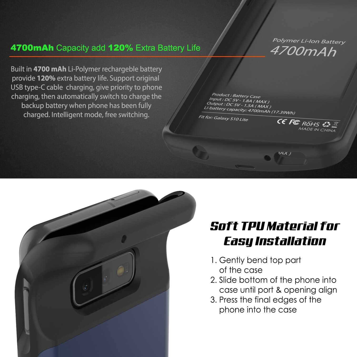 PunkJuice S10e Battery Case Reg. Blue - Fast Charging Power Juice Bank with 4700mAh