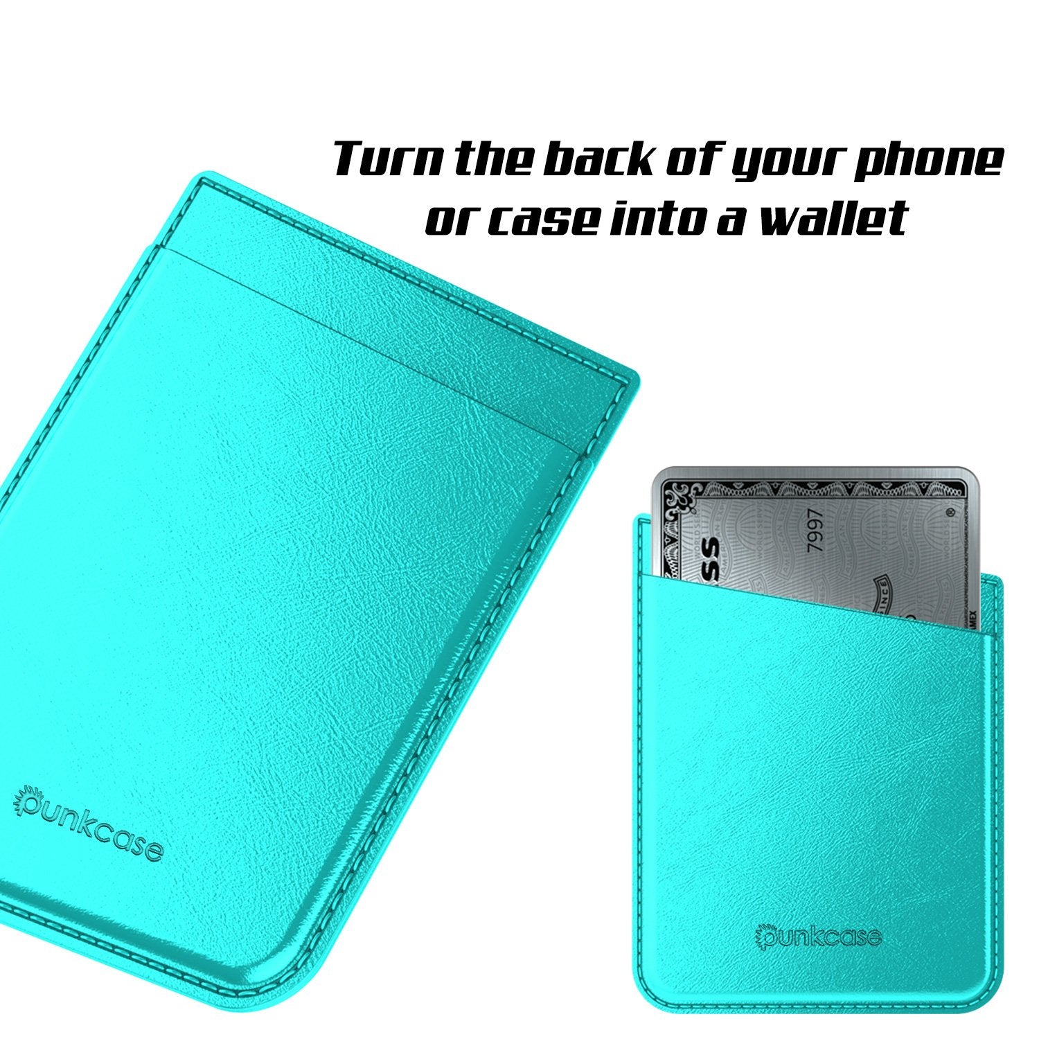 PunkCase CardStud Deluxe Stick On Wallet | Adhesive Card Holder Attachment for Back of iPhone, Android & More | Leather Pouch | [Teal] - PunkCase NZ