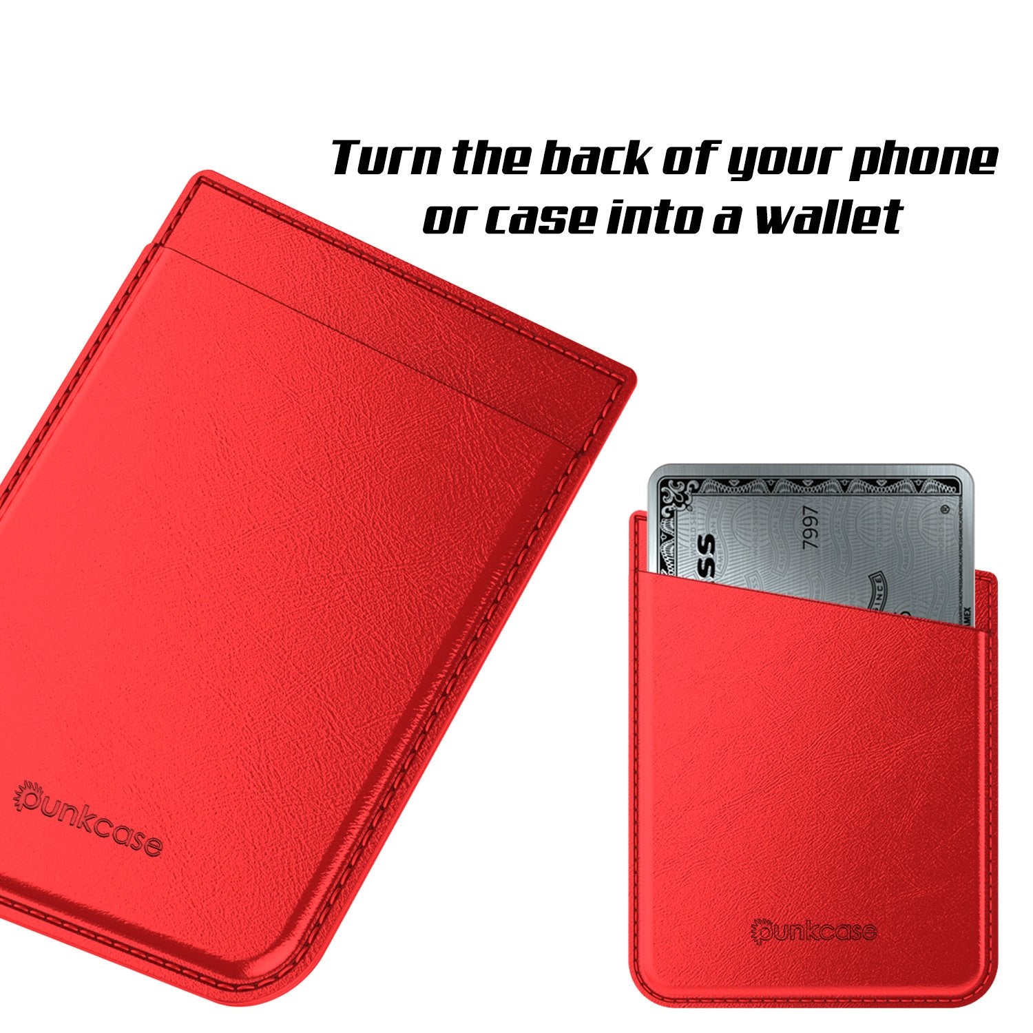 PunkCase CardStud Deluxe Stick On Wallet | Adhesive Card Holder Attachment for Back of iPhone, Android & More | Leather Pouch | [Red] - PunkCase NZ