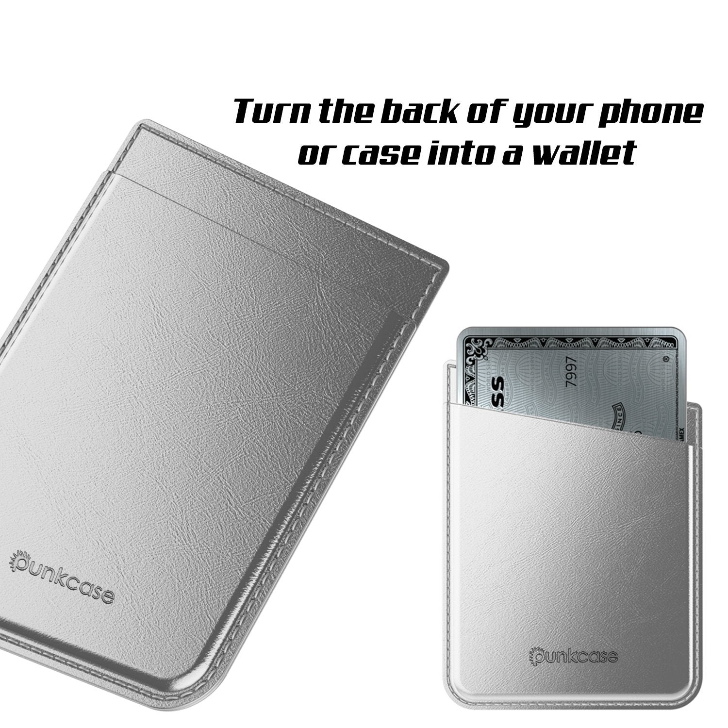 PunkCase CardStud Deluxe Stick On Wallet | Adhesive Card Holder Attachment for Back of iPhone, Android & More | Leather Pouch | [Silver] - PunkCase NZ