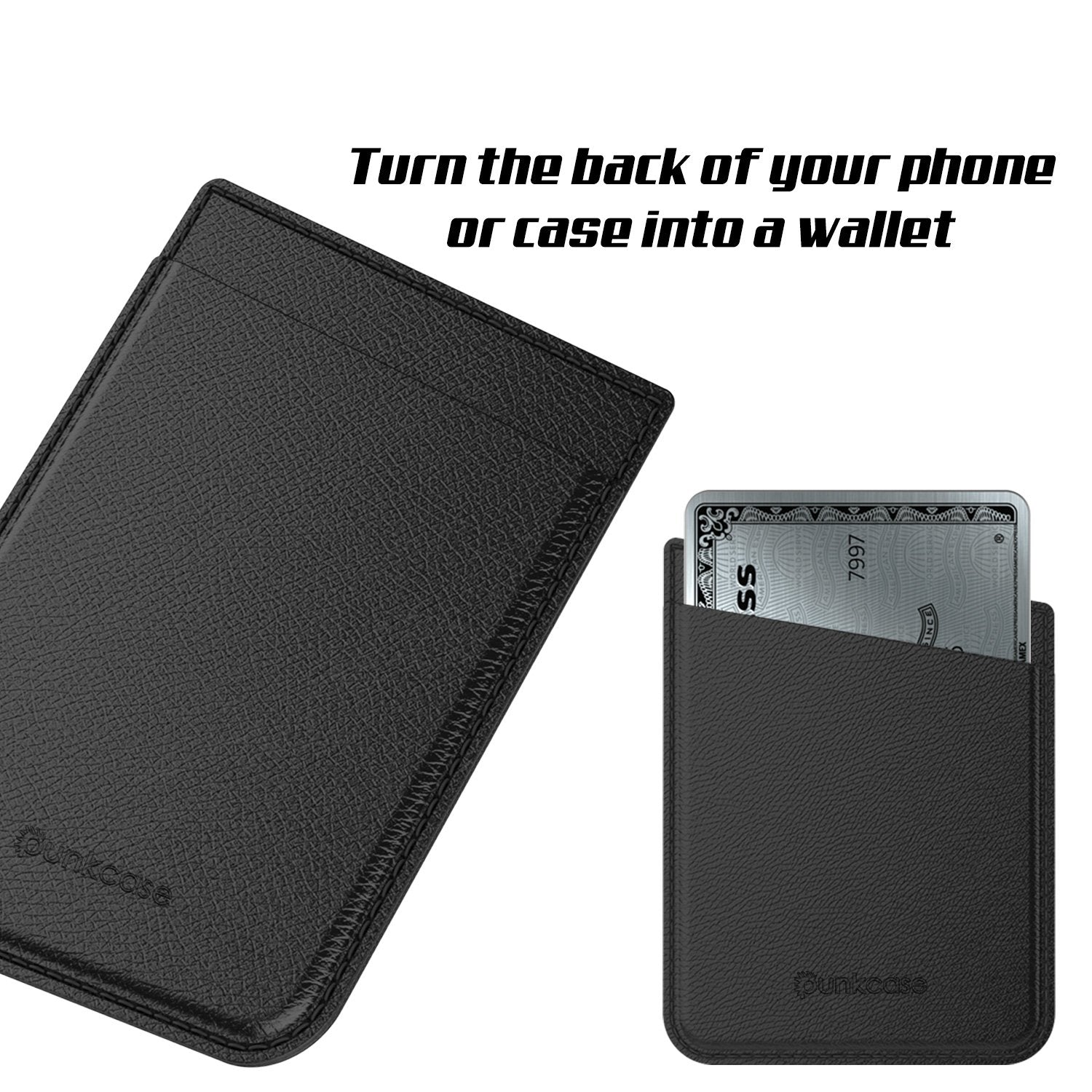 PunkCase CardStud Deluxe Stick On Wallet | Adhesive Card Holder Attachment for Back of iPhone, Android & More | Leather Pouch | [Black] - PunkCase NZ