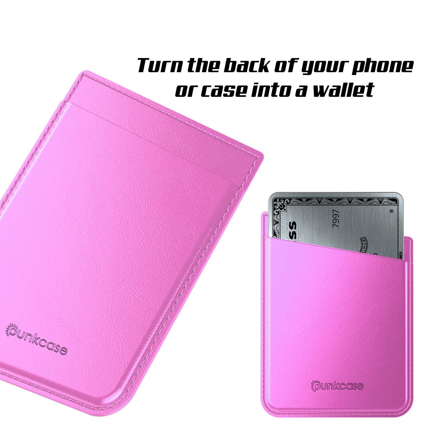 PunkCase CardStud Deluxe Stick On Wallet | Adhesive Card Holder Attachment for Back of iPhone, Android & More | Leather Pouch | [Pink] - PunkCase NZ