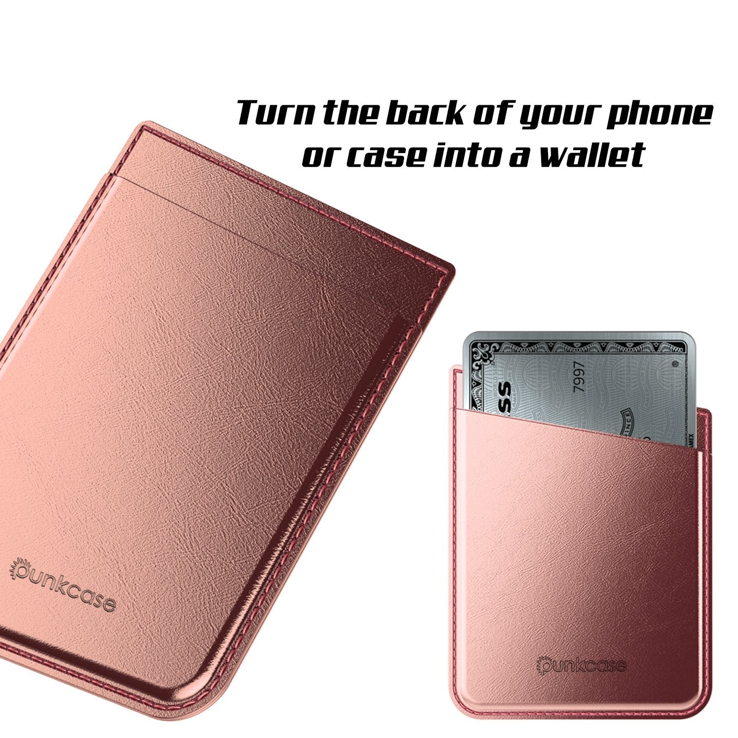 PunkCase CardStud Deluxe Stick On Wallet | Adhesive Card Holder Attachment for Back of iPhone, Android & More | Leather Pouch | [RoseGold] - PunkCase NZ