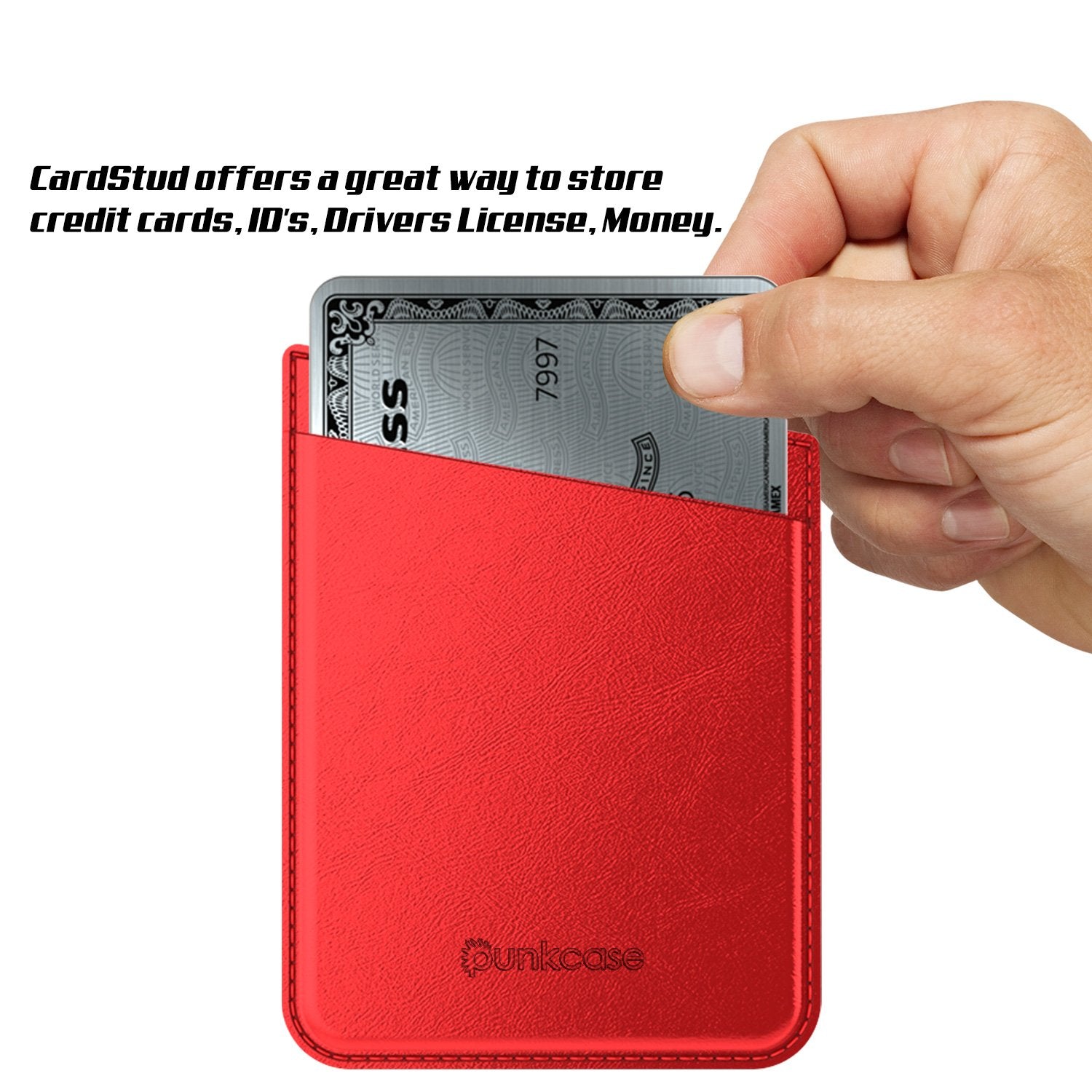 PunkCase CardStud Deluxe Stick On Wallet | Adhesive Card Holder Attachment for Back of iPhone, Android & More | Leather Pouch | [Red] - PunkCase NZ