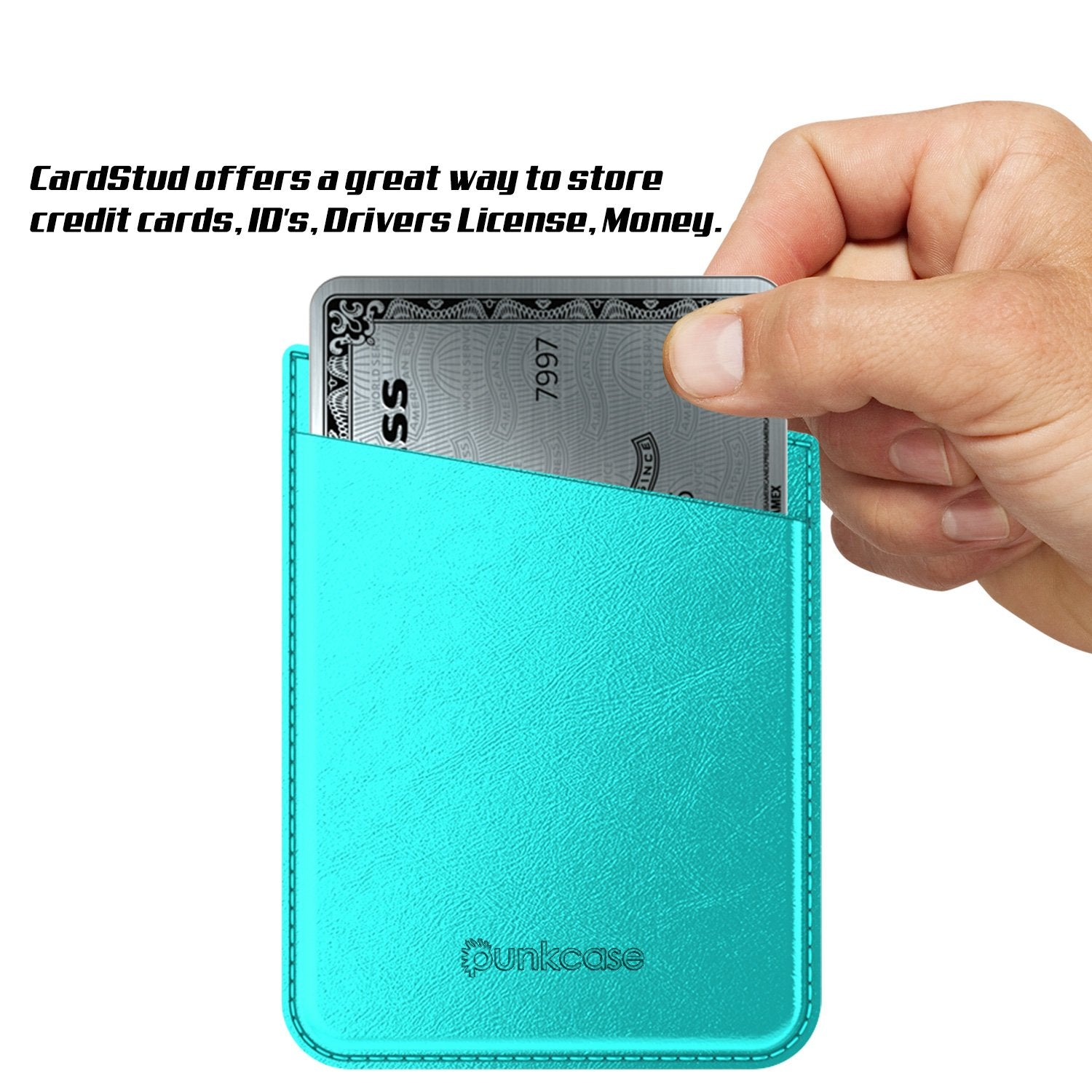 PunkCase CardStud Deluxe Stick On Wallet | Adhesive Card Holder Attachment for Back of iPhone, Android & More | Leather Pouch | [Teal] - PunkCase NZ