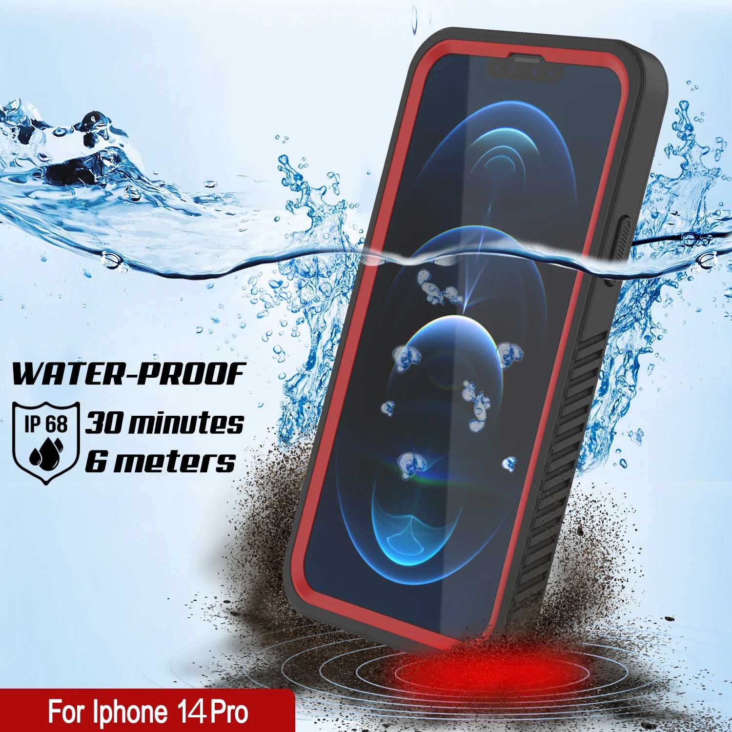 iPhone 14 Pro Waterproof Case, Punkcase [Extreme Series] Armor Cover W/ Built In Screen Protector [Red]