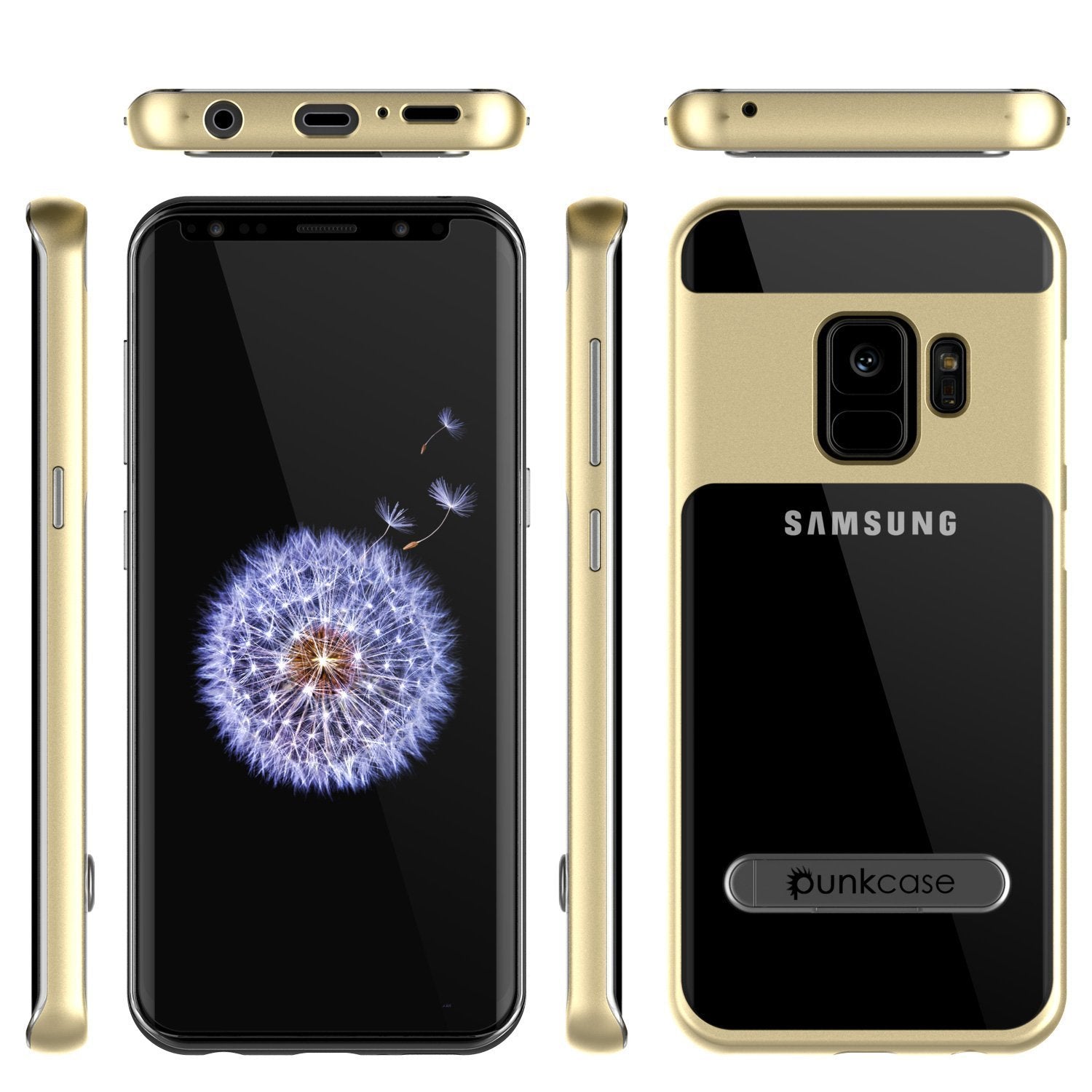 Galaxy S9 Case, PUNKcase [LUCID 3.0 Series] [Slim Fit] [Clear Back] Armor Cover w/ Integrated Kickstand, Anti-Shock System & PUNKSHIELD Screen Protector for Samsung Galaxy S9 [Gold]