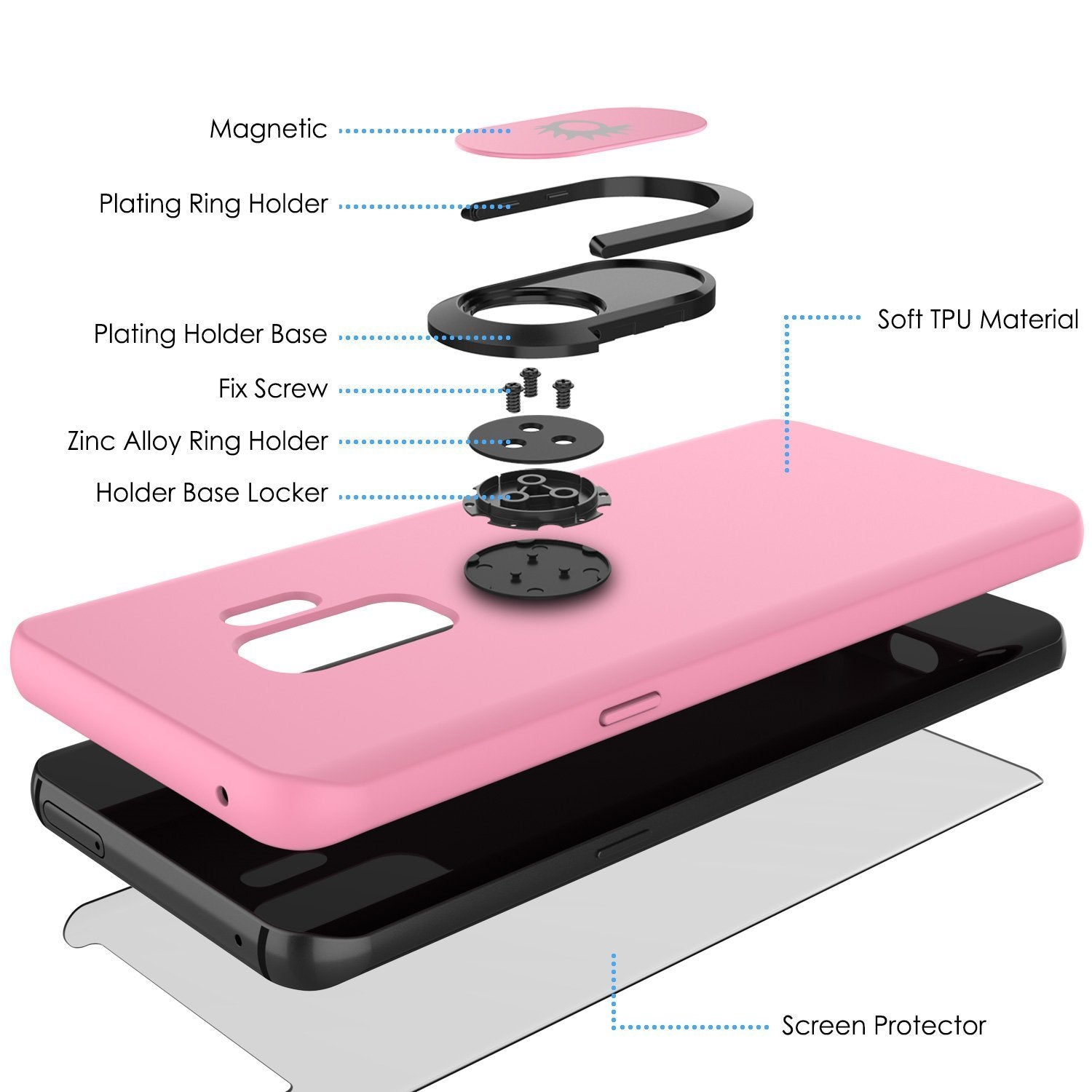 Galaxy S9 PLUS, Punkcase Magnetix Protective TPU Cover W/ Kickstand, Ring Grip Holder & Metal Plate for Magnetic Car Phone Mount PLUS PunkShield Screen Protector for Samsung S9+ Edge [Pink] - PunkCase NZ