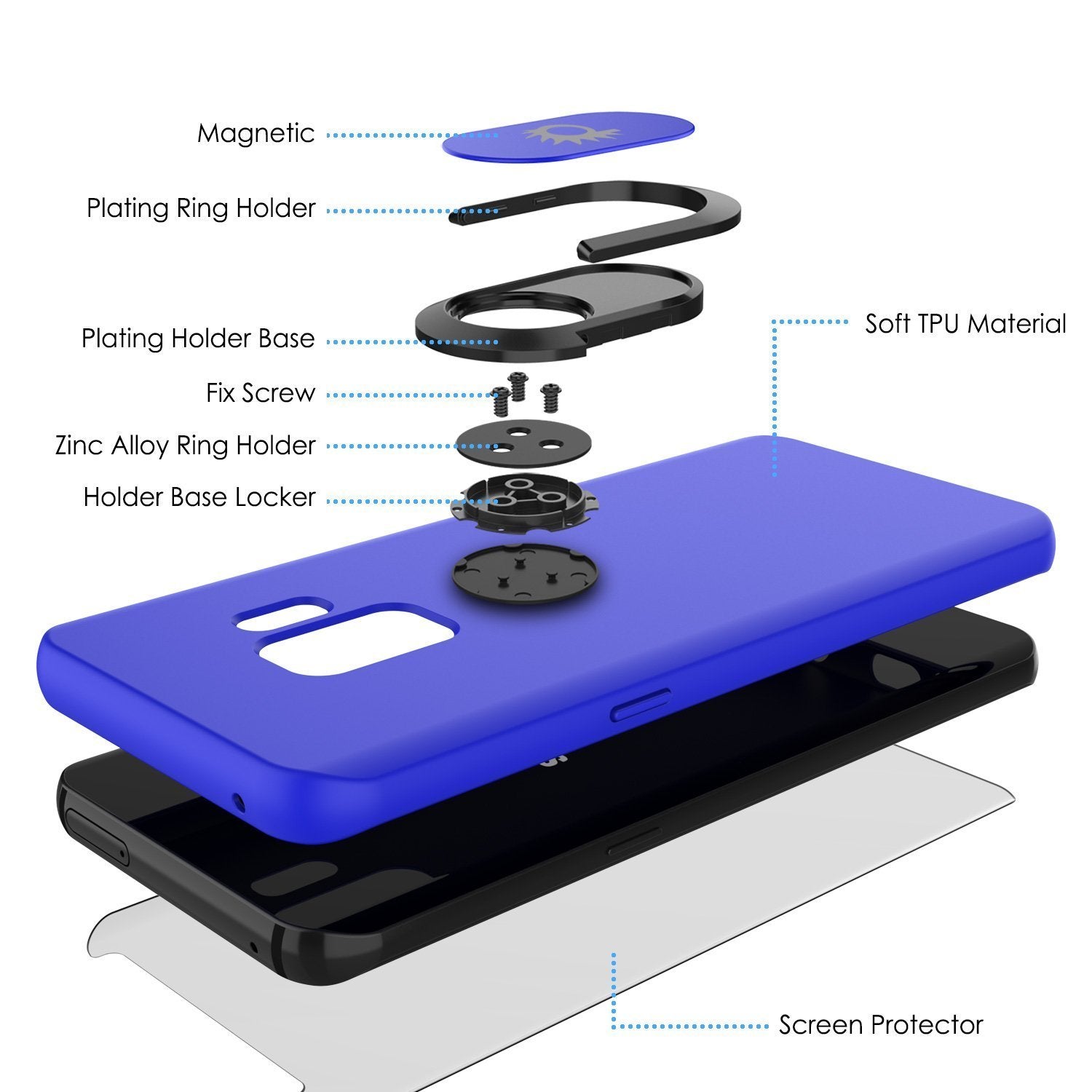 Galaxy S9 Case, Punkcase Magnetix Protective TPU Cover W/ Kickstand, Ring Grip Holder & Metal Plate for Magnetic Car Phone Mount PLUS PunkShield Screen Protector for Samsung S9 Edge [Blue] - PunkCase NZ