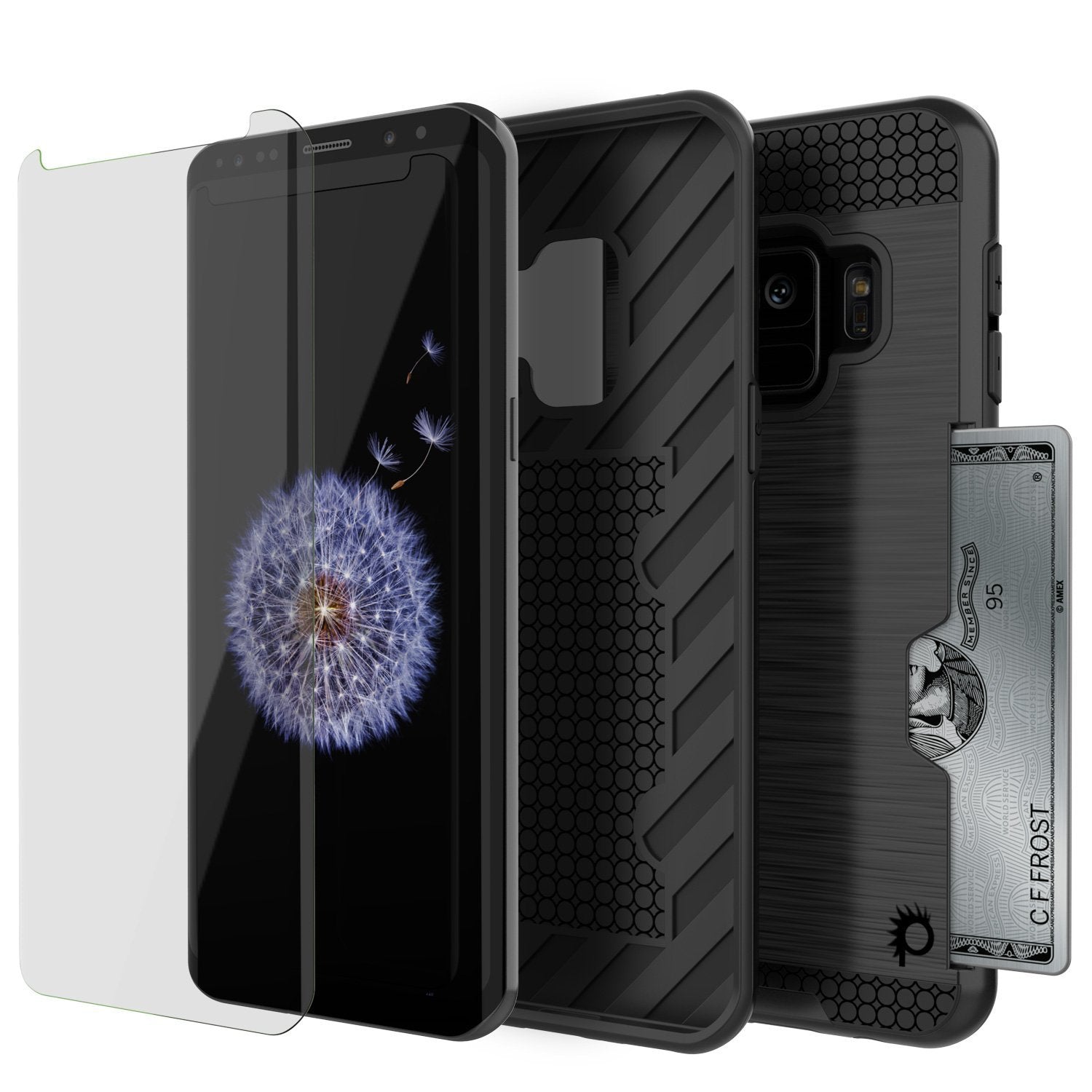 Galaxy S9 Case, PUNKcase [SLOT Series] [Slim Fit] Dual-Layer Armor Cover w/Integrated Anti-Shock System, Credit Card Slot [Black]