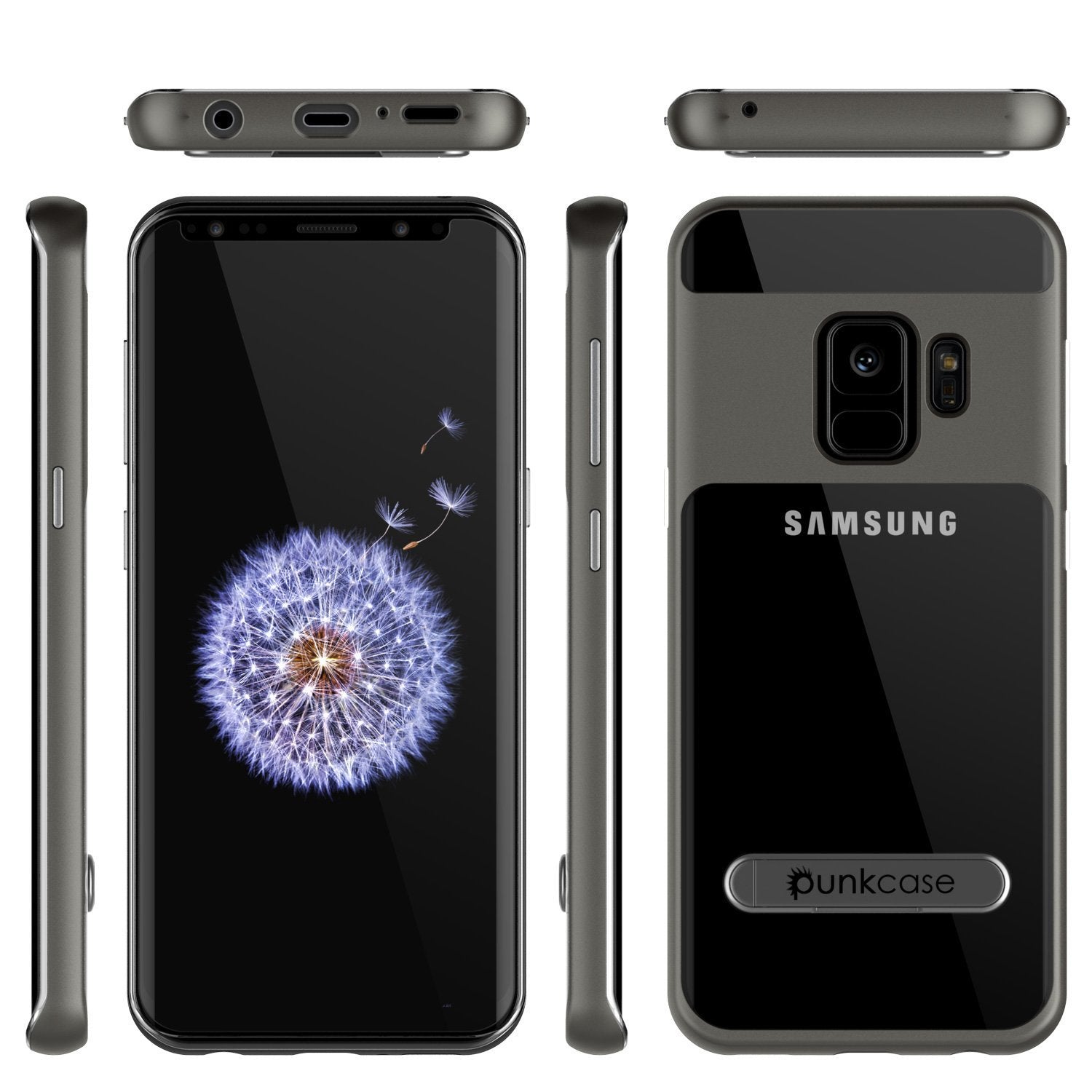 Galaxy S9 Case, PUNKcase [LUCID 3.0 Series] [Slim Fit] [Clear Back] Armor Cover w/ Integrated Kickstand, Anti-Shock System & PUNKSHIELD Screen Protector for Samsung Galaxy S9 [Grey]