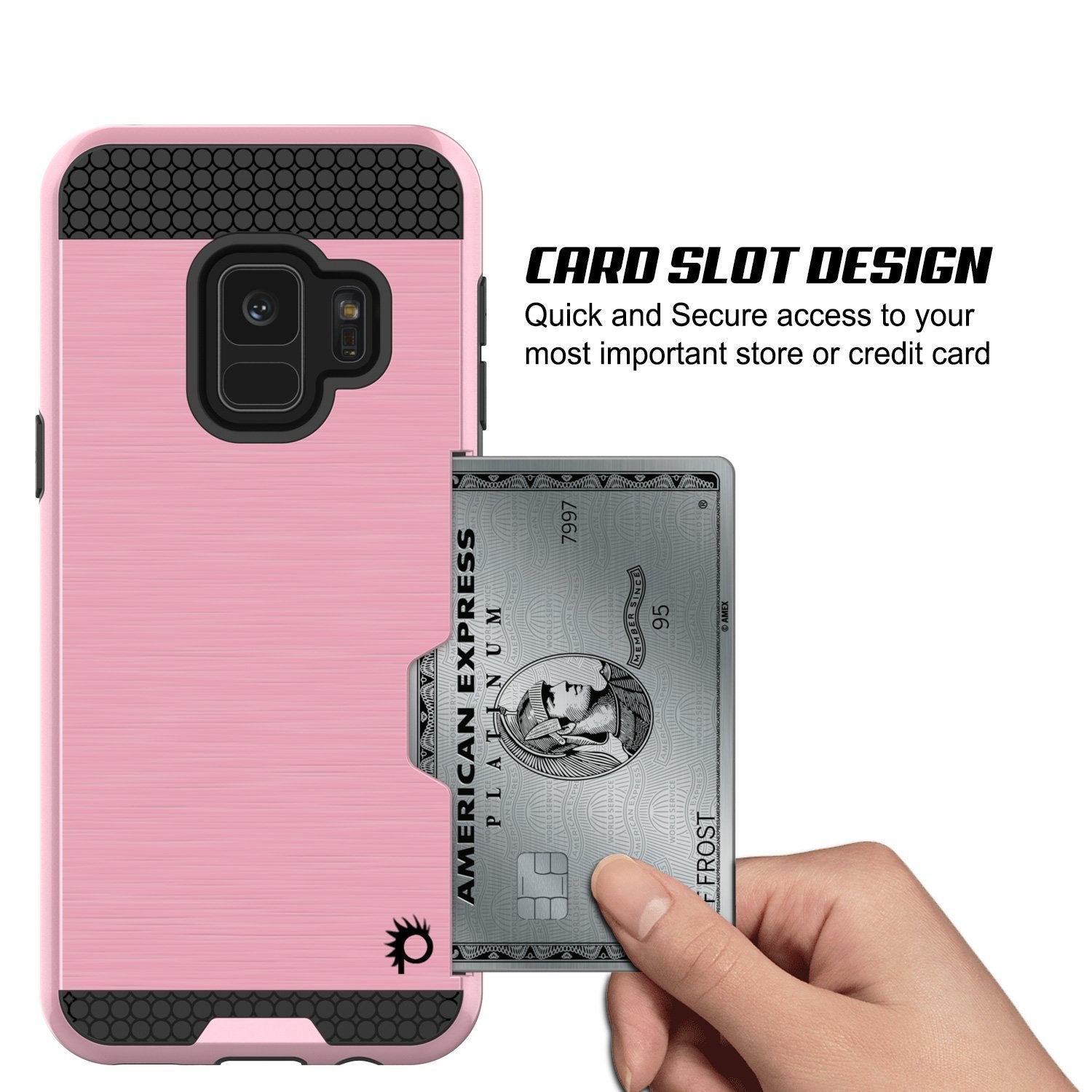Galaxy S9 Case, PUNKcase [SLOT Series] [Slim Fit] Dual-Layer Armor Cover w/Integrated Anti-Shock System, Credit Card Slot [Pink] - PunkCase NZ