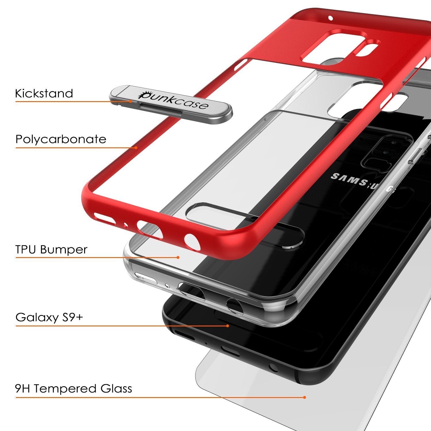 Galaxy S9+ Plus Case, PUNKcase [LUCID 3.0 Series] [Slim Fit] [Clear Back] Armor Cover w/ Integrated Kickstand, Anti-Shock System & PUNKSHIELD Screen Protector for Samsung Galaxy S9+ Plus [Red] - PunkCase NZ