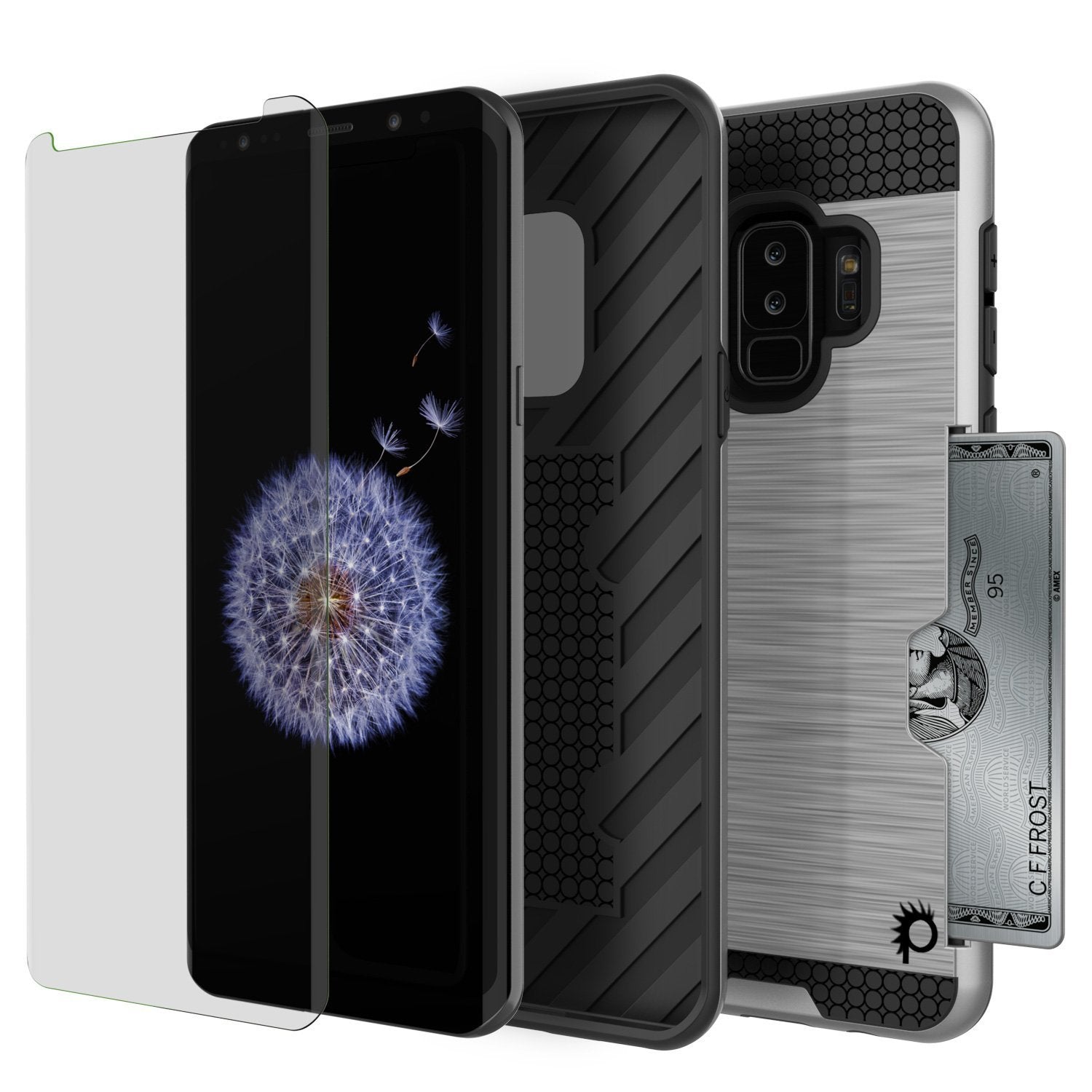 Galaxy S9 Plus Case, PUNKcase [SLOT Series] [Slim Fit] Dual-Layer Armor Cover w/Integrated Anti-Shock System, Credit Card Slot [Silver] - PunkCase NZ