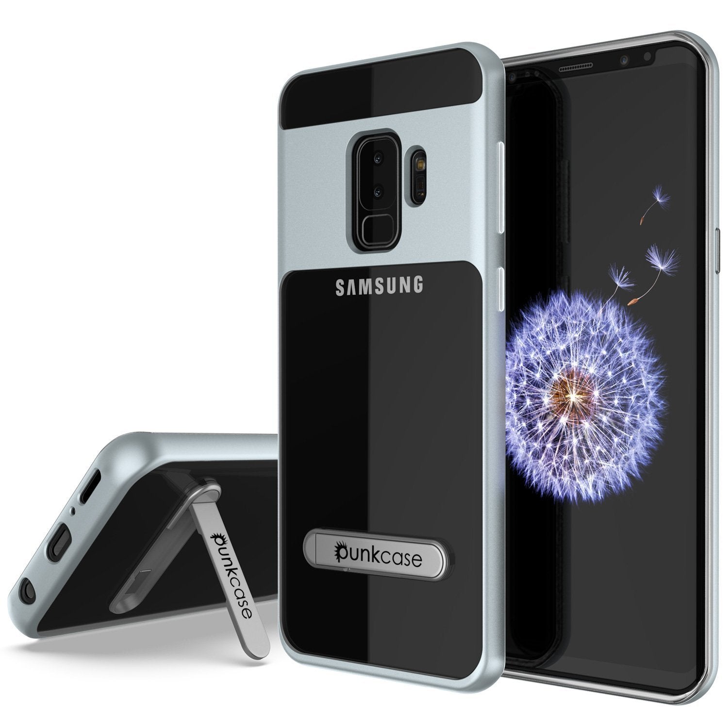 Galaxy S9+ Plus Case, PUNKcase [LUCID 3.0 Series] [Slim Fit] [Clear Back] Armor Cover w/ Integrated Kickstand, Anti-Shock System & PUNKSHIELD Screen Protector for Samsung Galaxy S9+ Plus [Silver]