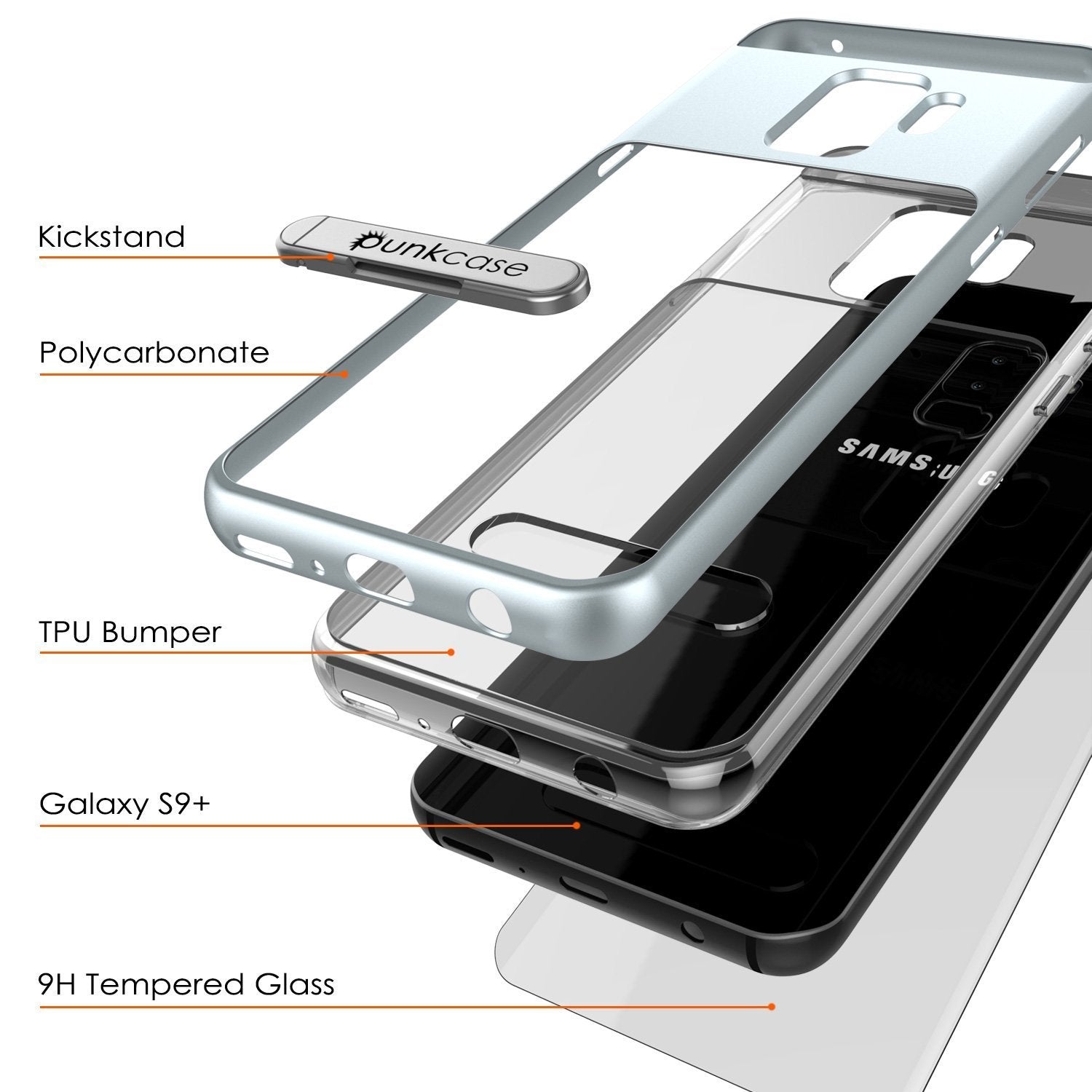 Galaxy S9+ Plus Case, PUNKcase [LUCID 3.0 Series] [Slim Fit] [Clear Back] Armor Cover w/ Integrated Kickstand, Anti-Shock System & PUNKSHIELD Screen Protector for Samsung Galaxy S9+ Plus [Silver] - PunkCase NZ