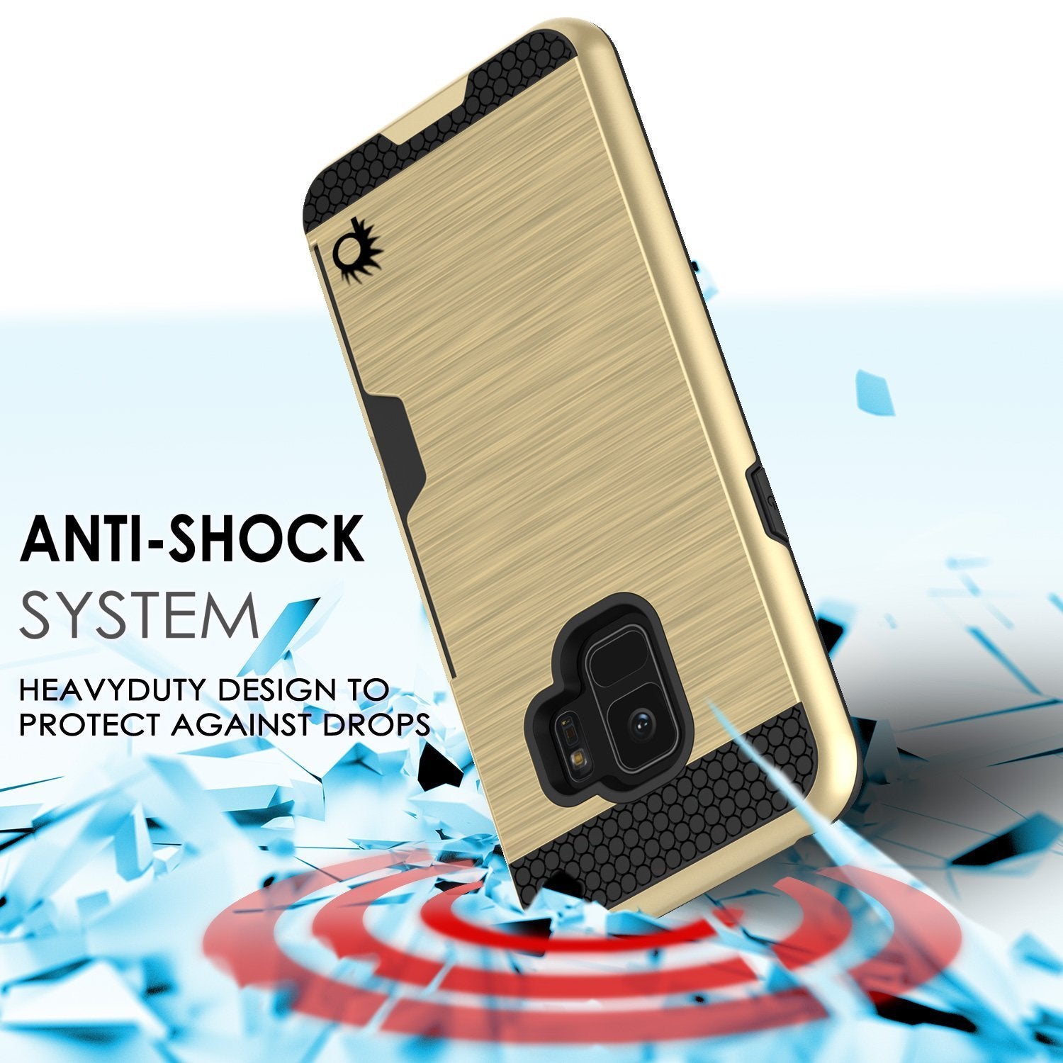 Galaxy S9 Case, PUNKcase [SLOT Series] [Slim Fit] Dual-Layer Armor Cover w/Integrated Anti-Shock System, Credit Card Slot [Gold]