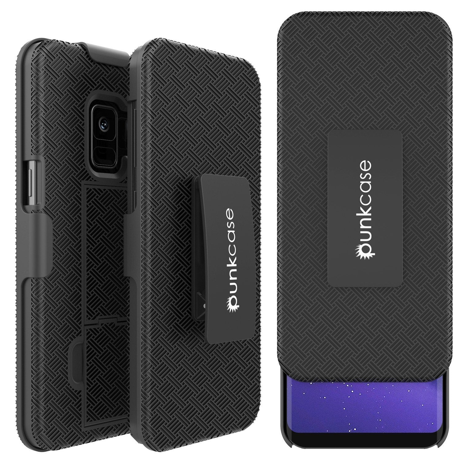 Punkcase Galaxy s10 Case With Screen Protector, Holster Belt Clip [Black]