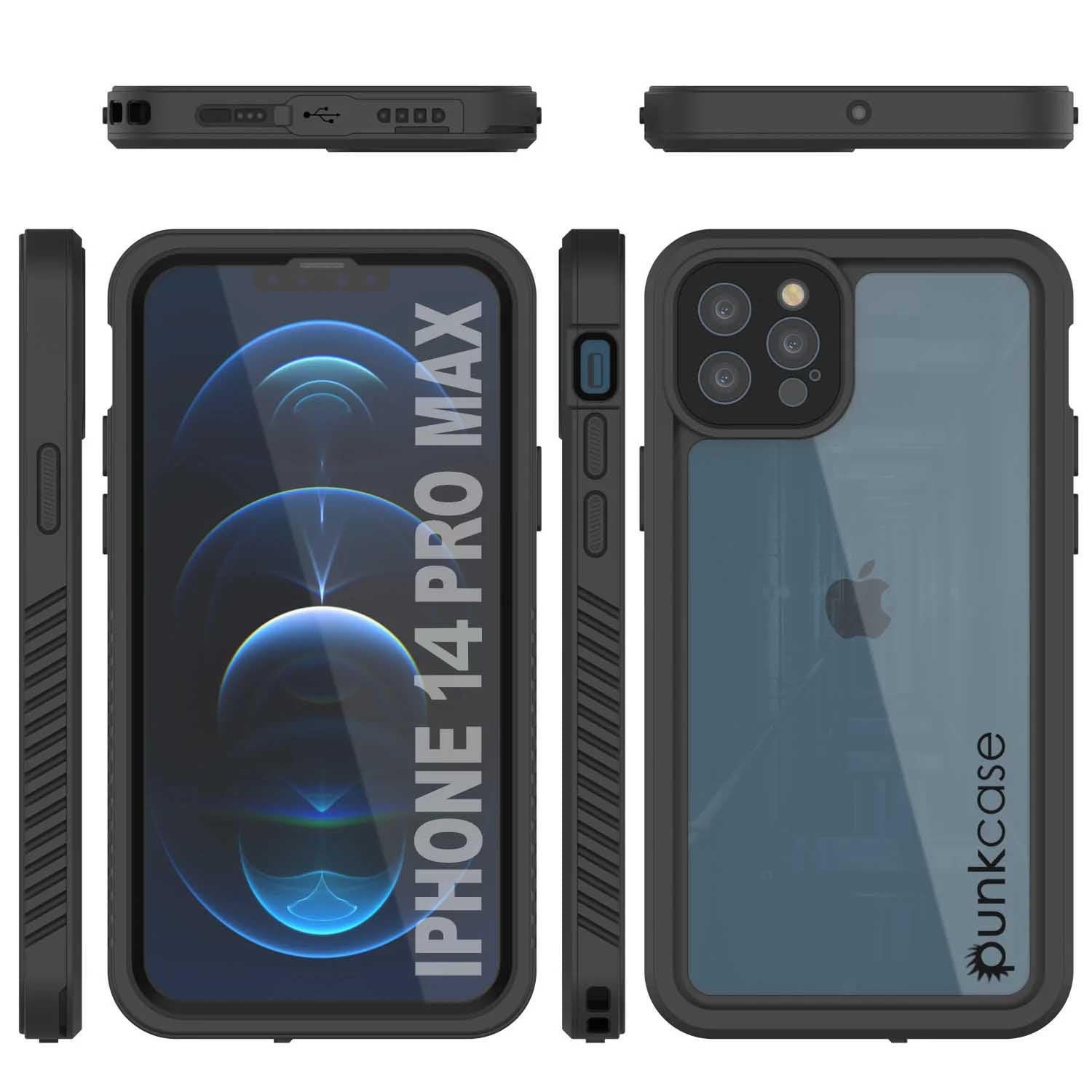 iPhone 14 Pro Max Waterproof Case, Punkcase [Extreme Series] Armor Cover W/ Built In Screen Protector [Black]