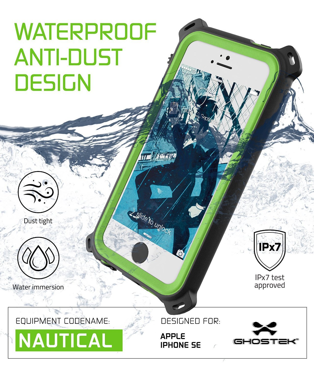 iPhone SE/5S/5 Waterproof Case, Ghostek® Nautical Green Series| Underwater | Aluminum Frame - PunkCase NZ