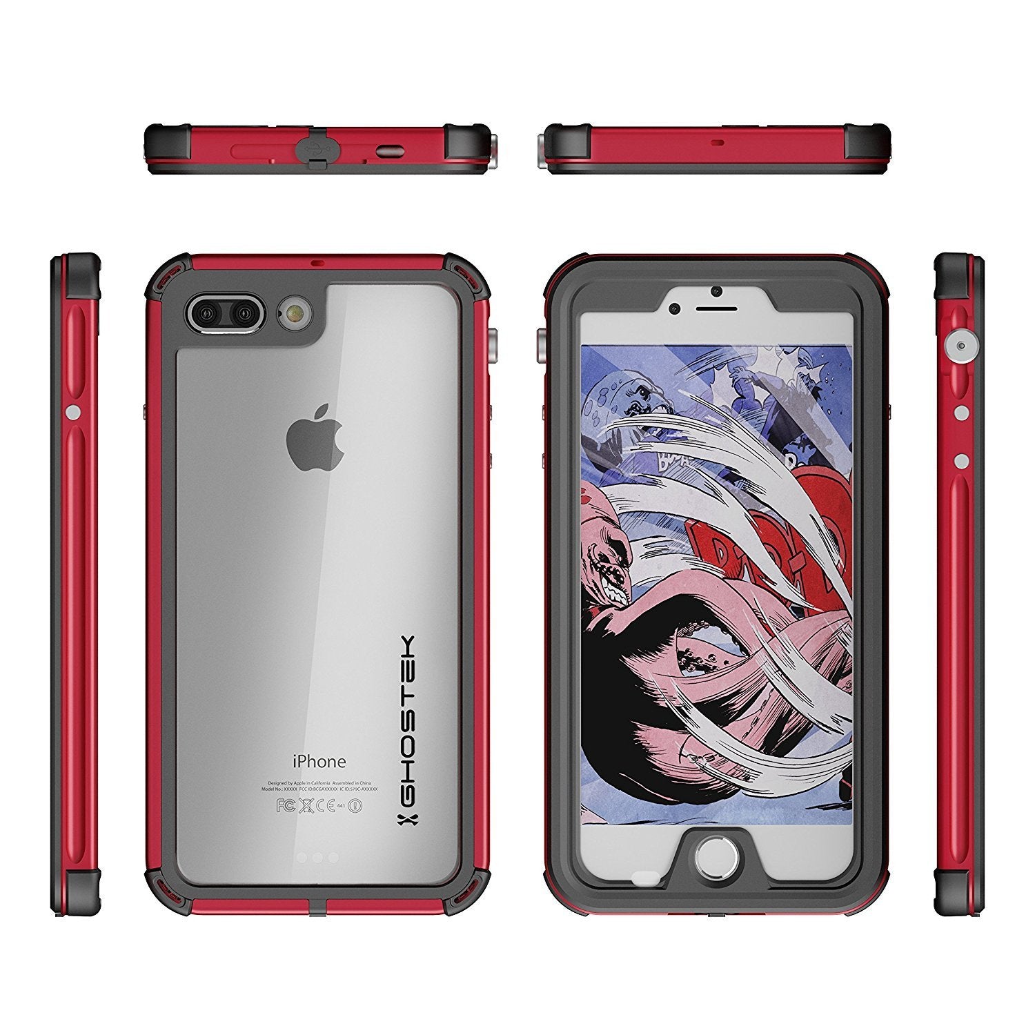 iPhone 7+ Plus Waterproof Case, Ghostek® Atomic 3.0 Red Series | Underwater | Touch-ID - PunkCase NZ