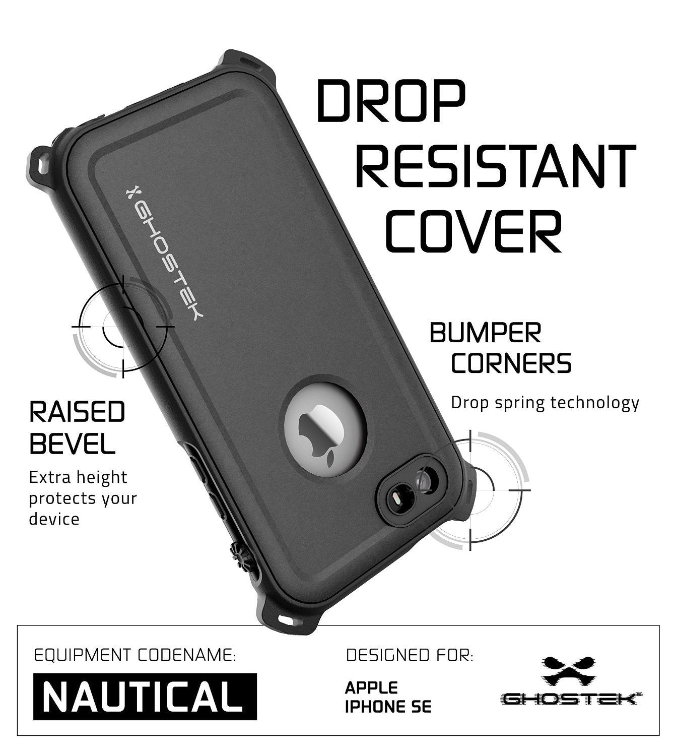 iPhone SE/5S/5 Waterproof Case, Ghostek® Nautical Black Series| Underwater | Aluminum Frame - PunkCase NZ