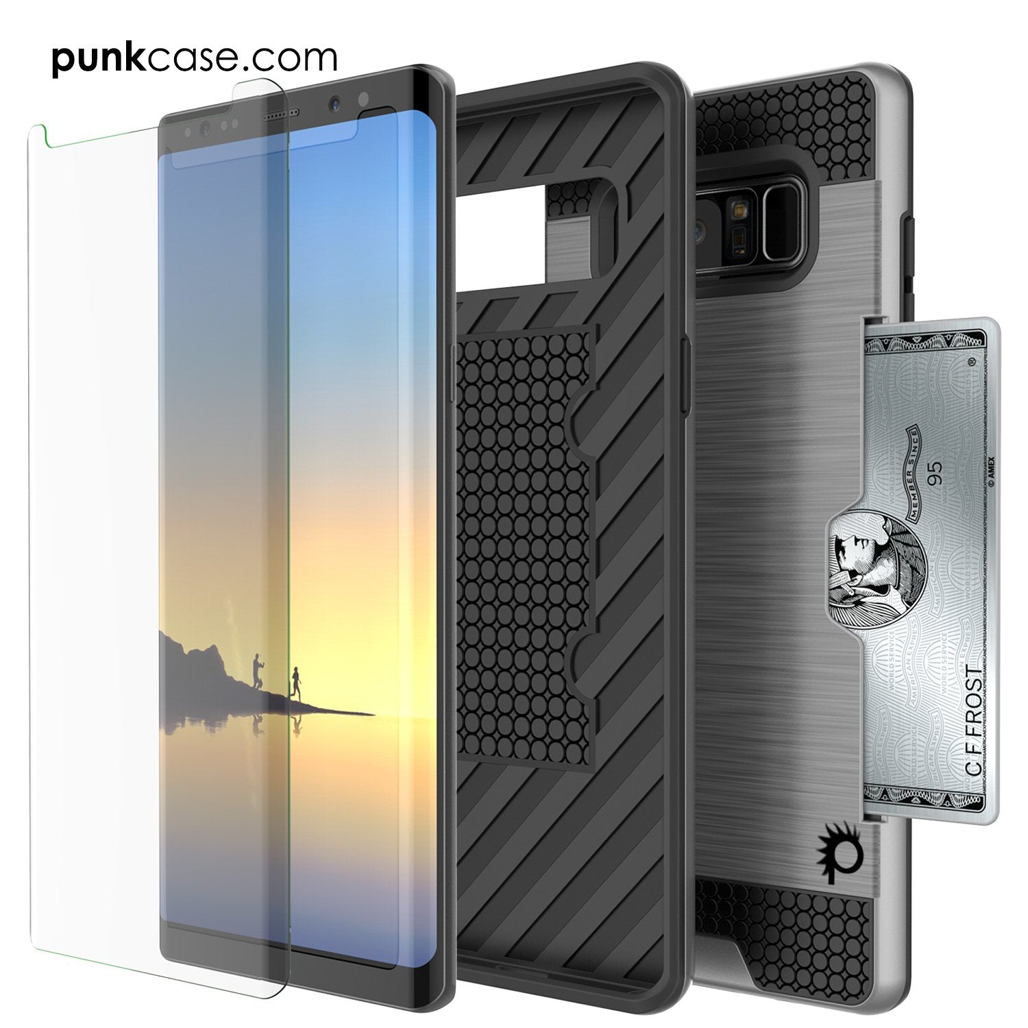 Galaxy Note 8 Case, PUNKcase [SLOT Series] [Slim Fit] Dual-Layer Armor Cover w/Integrated Anti-Shock System, Credit Card Slot [Grey] - PunkCase NZ