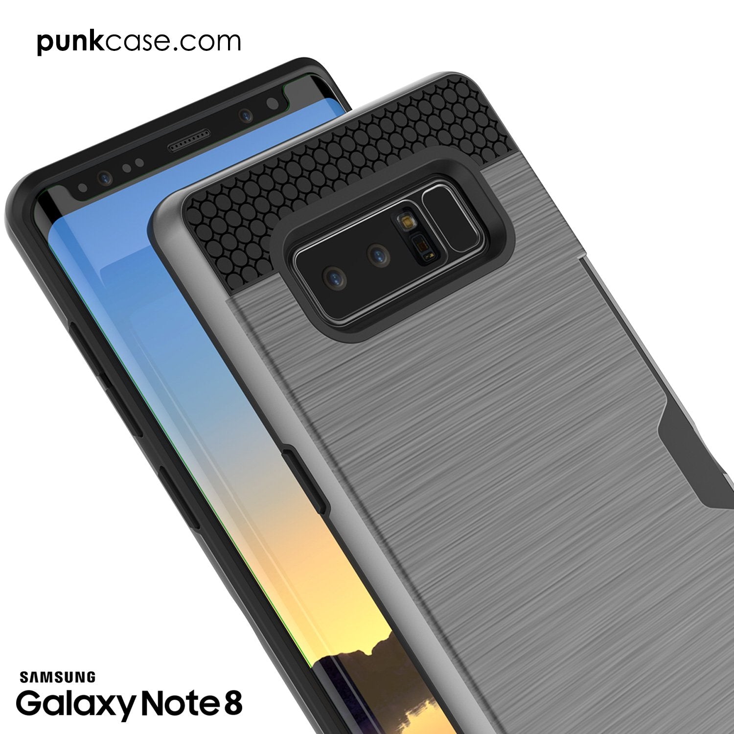 Galaxy Note 8 Case, PUNKcase [SLOT Series] [Slim Fit] Dual-Layer Armor Cover w/Integrated Anti-Shock System, Credit Card Slot [Grey] - PunkCase NZ