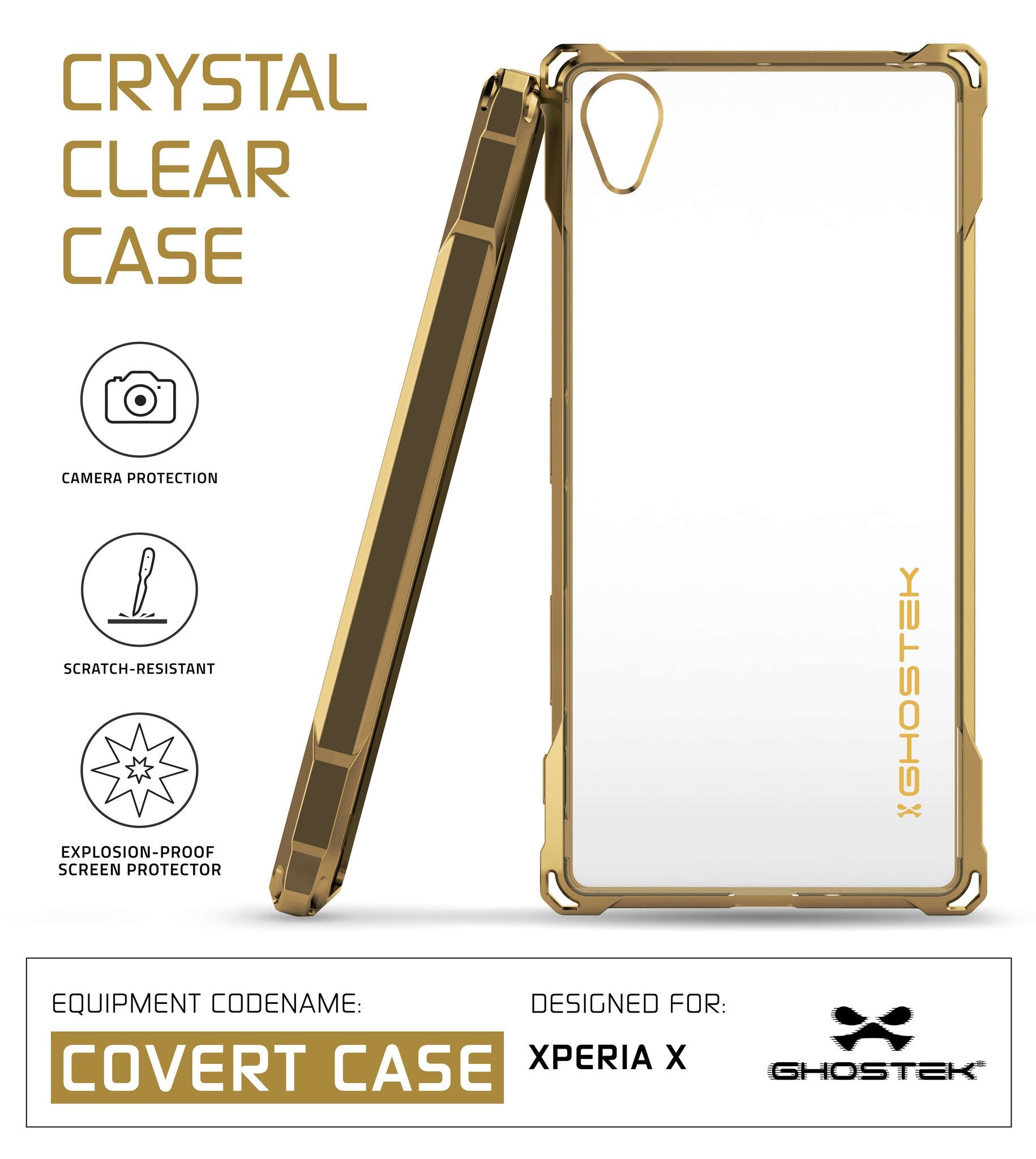 Xperia X Case, Ghostek® Covert Gold Series | Clear TPU | Warranty | Screen Protector | Ultra Fit - PunkCase NZ