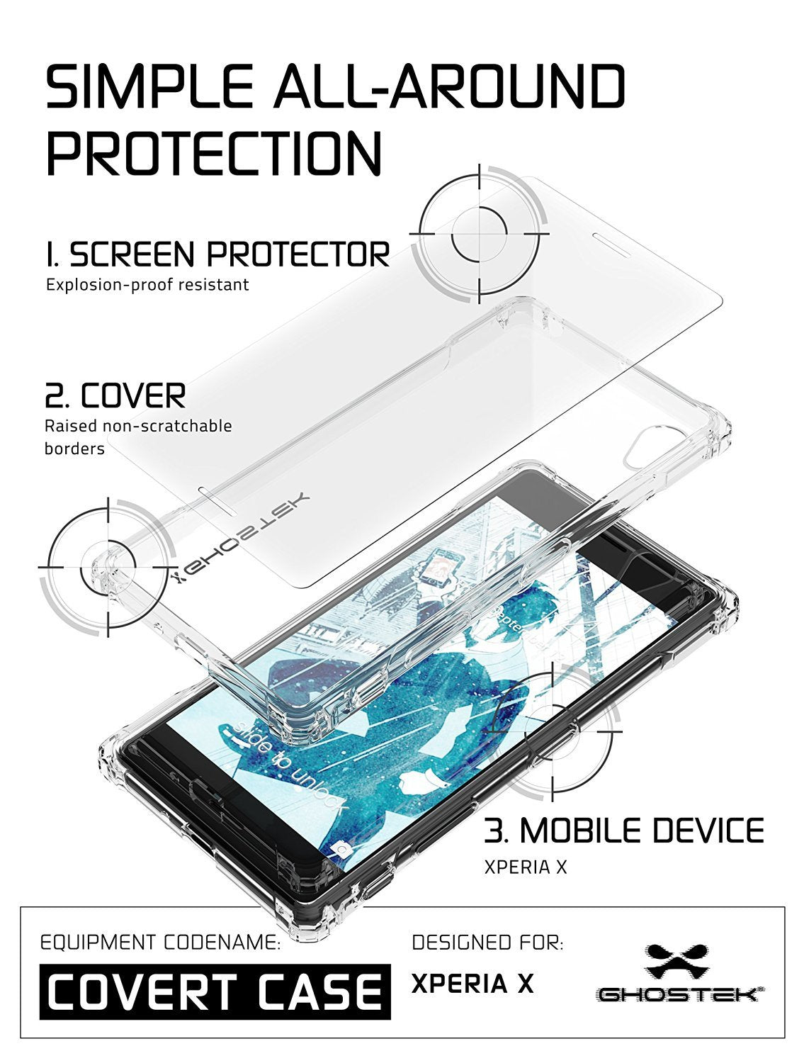 Xperia X Case, Ghostek® Covert Clear Series | Clear TPU | Warranty | Screen Protector | Ultra Fit - PunkCase NZ