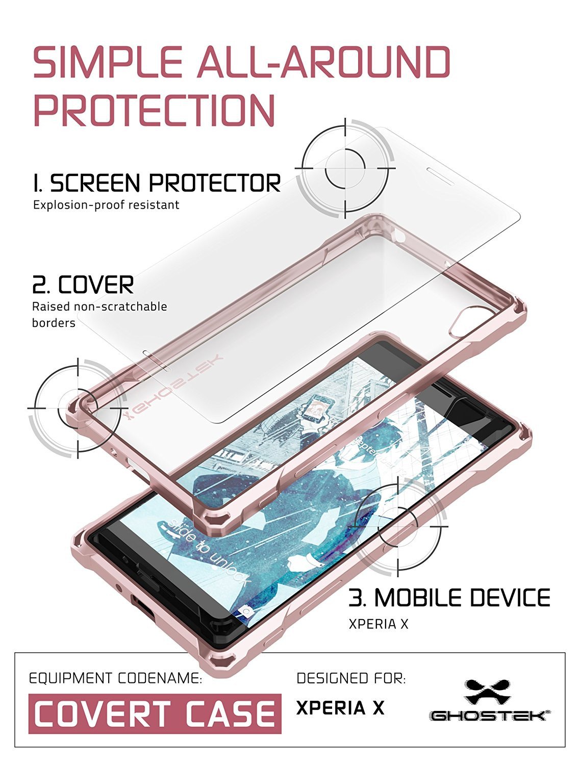 Xperia X Case, Ghostek® Covert Peach Seriesr | Clear TPU | Warranty | Screen Protector | Ultra Fit - PunkCase NZ
