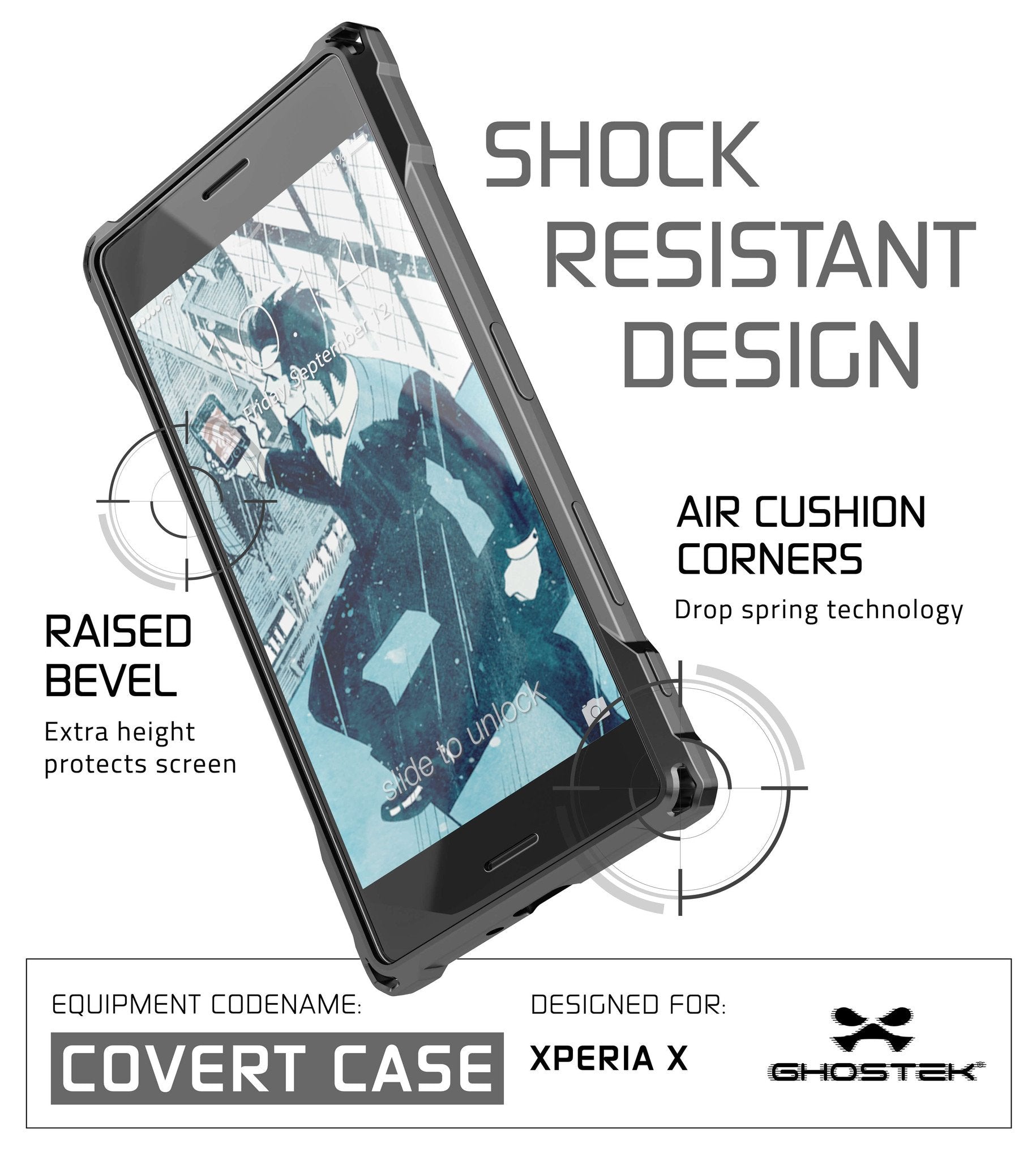 Xperia X Case, Ghostek Covert Dark Gray Series | Clear TPU | Warranty | Screen Protector | Ultra Fit - PunkCase NZ